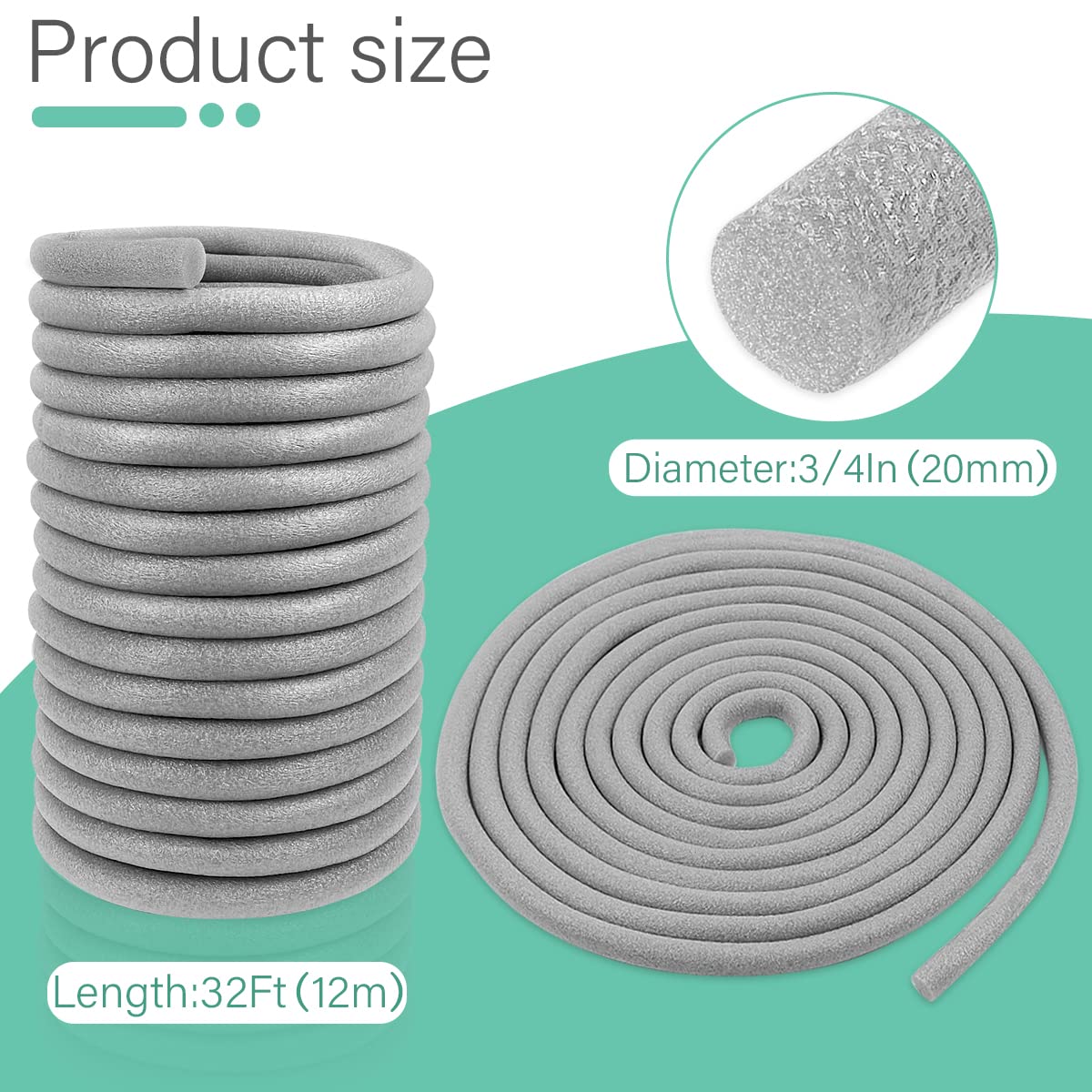 Backer Rod Foam Caulk Saver for Gap and Joint Concrete Filling Gray (3/4" Diameter x 39' Length)