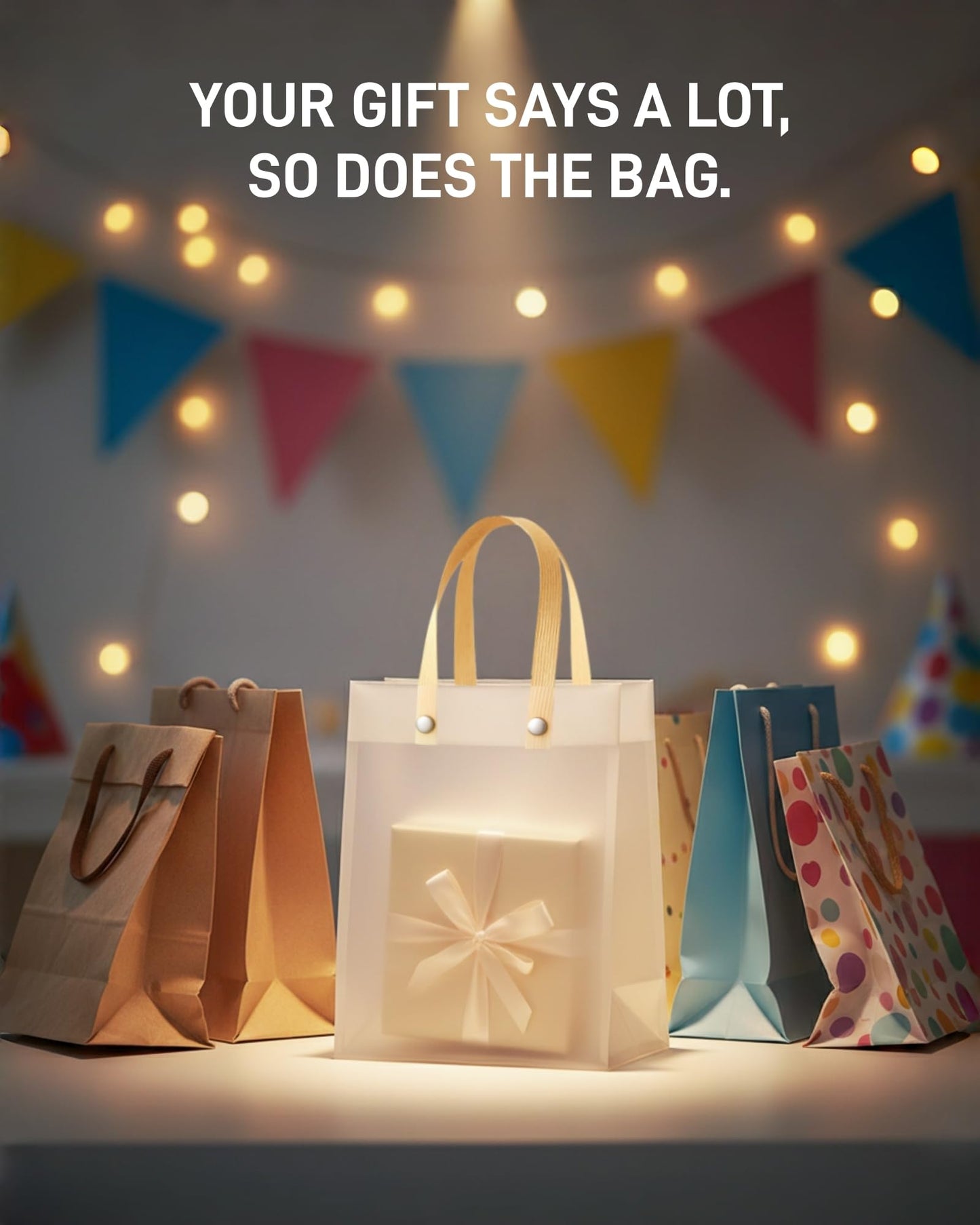 Clear Gift Bags with Handles 20 Pack | Semi-Transparent Favor Bags Frosted Loot Bags Medium Gift Bags | Reusable Plastic Goodie Treat Bags for Wedding, Birthday Party, Baby Shower & Small Business Boutique | 7.9x7.9x3.5in Mid-Size