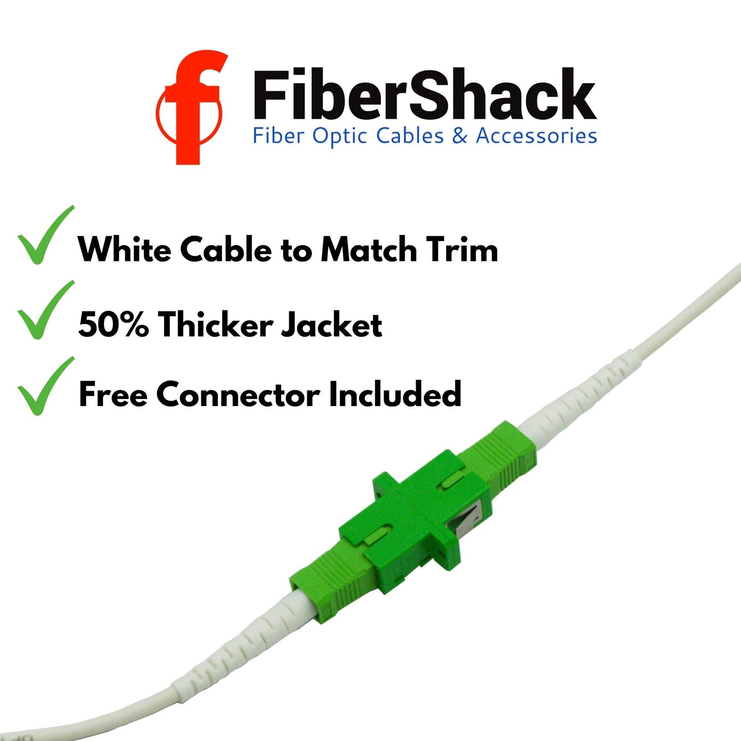 Fibershack White SC/APC Fiber Optic Internet Cable - 15ft, 5M Single Mode, SC/APC Connector, Fiber Patch Cable Extension for Residential Networks