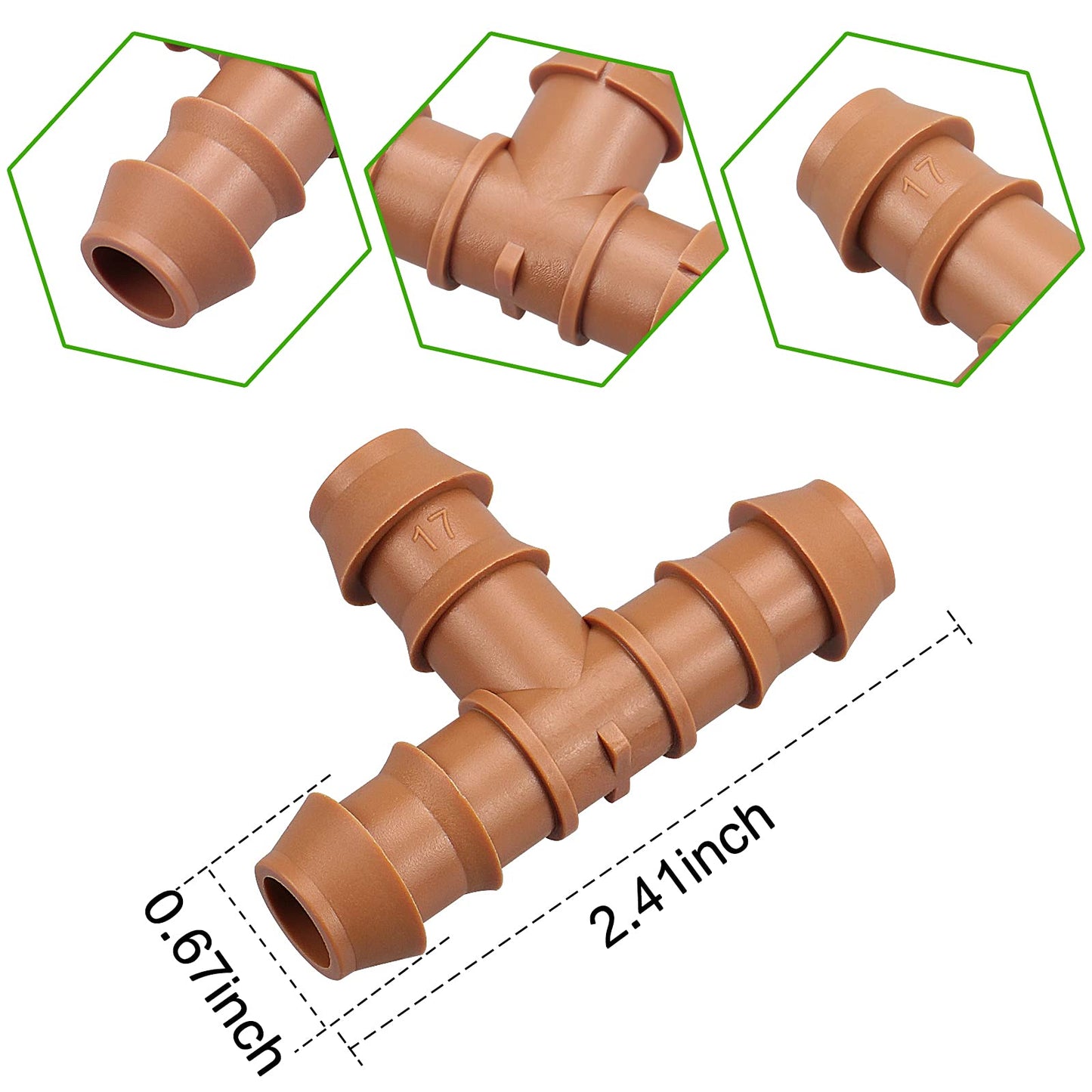 Arfun 20-Pack Drip Irrigation Barbed Tee Fittings, Fits of 1/2”, 17mm .600” ID Drip Tubing