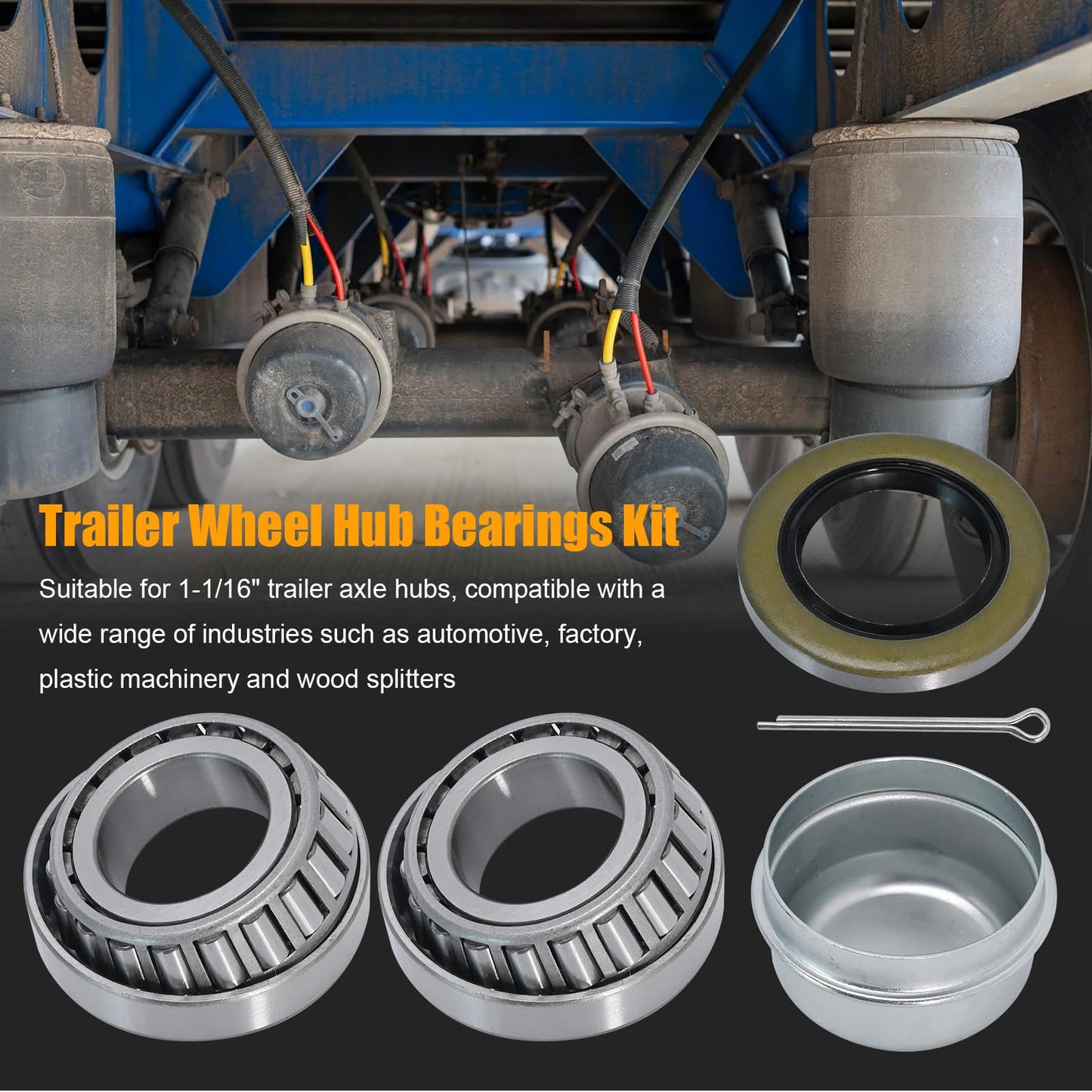 Anxingo 2 Set Trailer Wheel Hub Bearings Kit, L44643/L44610 Bearing Set Tapered Roller Bearings, Replace for 1.00'' ID, 1.98" OD, 0.58" Width with 12192TB Grease Seals