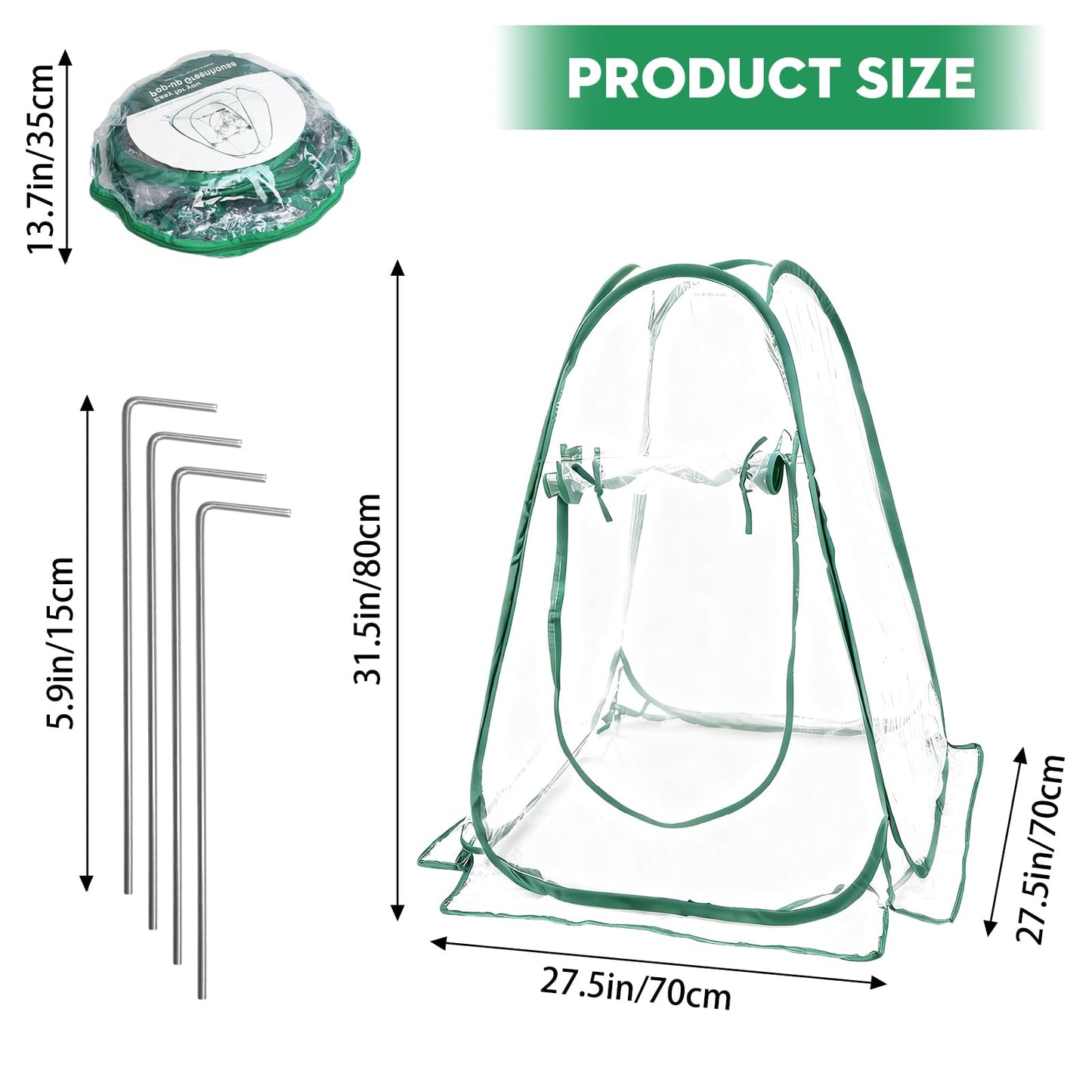 Storystore Mini Greenhouse, 27.5" x 27.5" x 31.5" PVC Pop Up Greenhouse with Nails, Small Green House Clear Portable Gardening Flower Plant Grow Tent for Outdoor Indoor