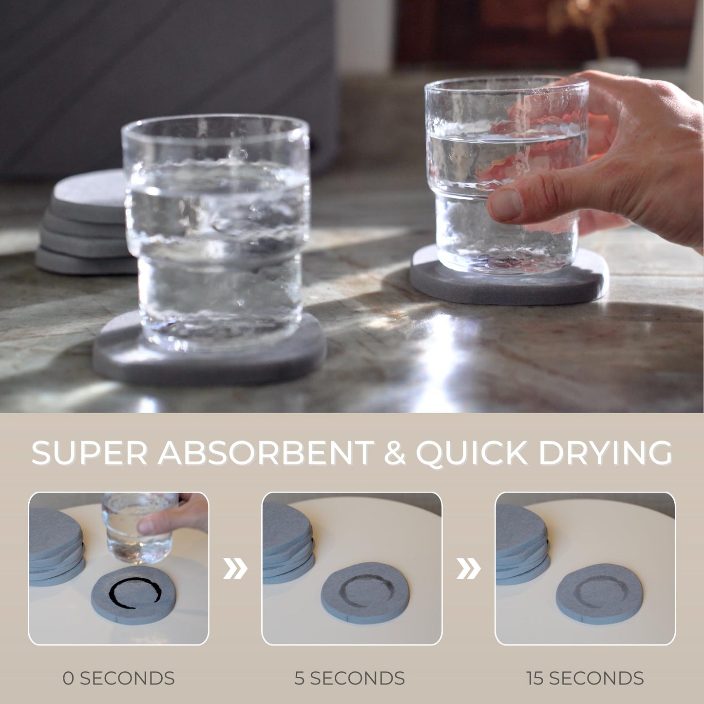 Natureva Home - Stone Coasters, Set of 6 | Super Absorbent, Quick Dry Diatomite Coaster for Drinks | Made of Natural Diatomaceous Earth | Absorbing Water Instantly | Unique Shapes | Colour Graphite