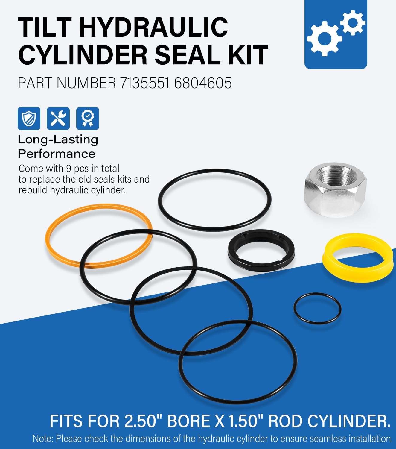 7135551 Tilt Hydraulic Cylinder Seal Kit for Bobcat Skid Steer Loader 630 631 632 641 642 643 645 653 730 731 732 741 742 743 751 753 7753 843 853 Replace for 6804605