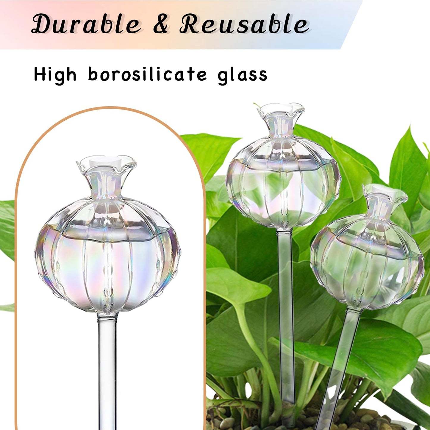 Solaroxy 4 PCS Self Plant Watering Globes Insert, Clear Glass Watering Bulbs with Removable Sealing Plug, Plant Waterer for Indoor & Outdoor Plants Flowers (5 oz)