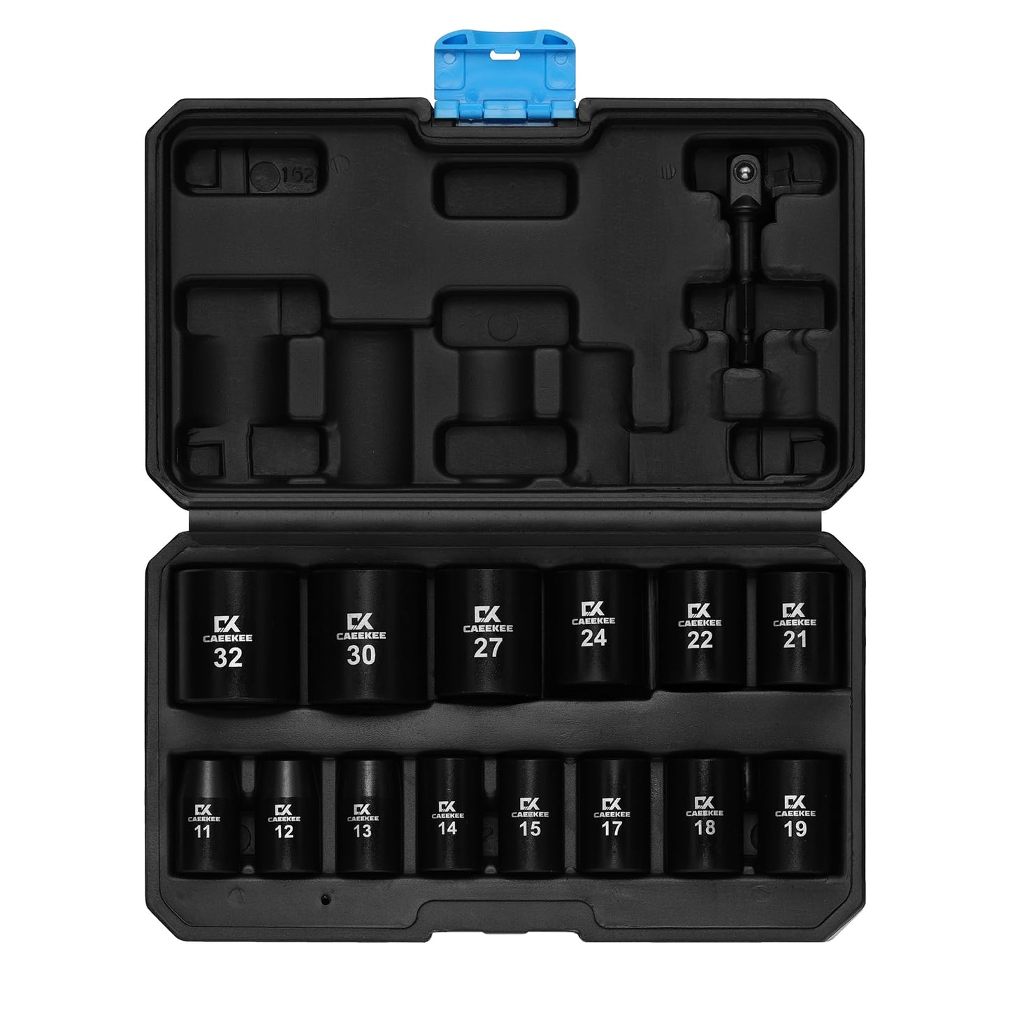 CaeeKee 15PCS 1/2" Drive Shallow 12-Point Impact Socket Set, Metric(11mm - 32mm), Cr-V Steel, Includes Drill Socket Adapter