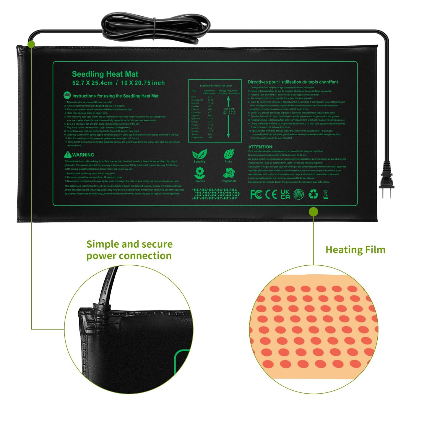 Seedling Heat Mat, NAMO-TEK Durable Waterproof Seed Germination Heating Mat, Warm Hydroponic Heating Pad