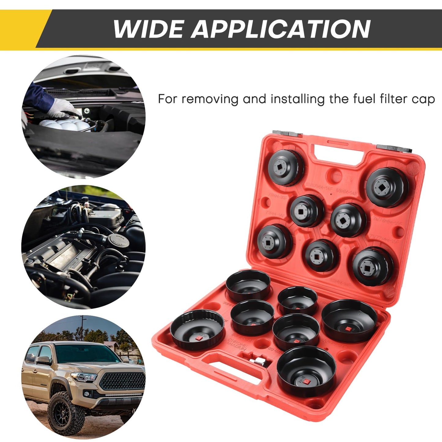Acymner 15PCS Oil Filter Cap Wrench Tool | Universal Oil Filter Socket Wrench Set 3/8 inch Drive