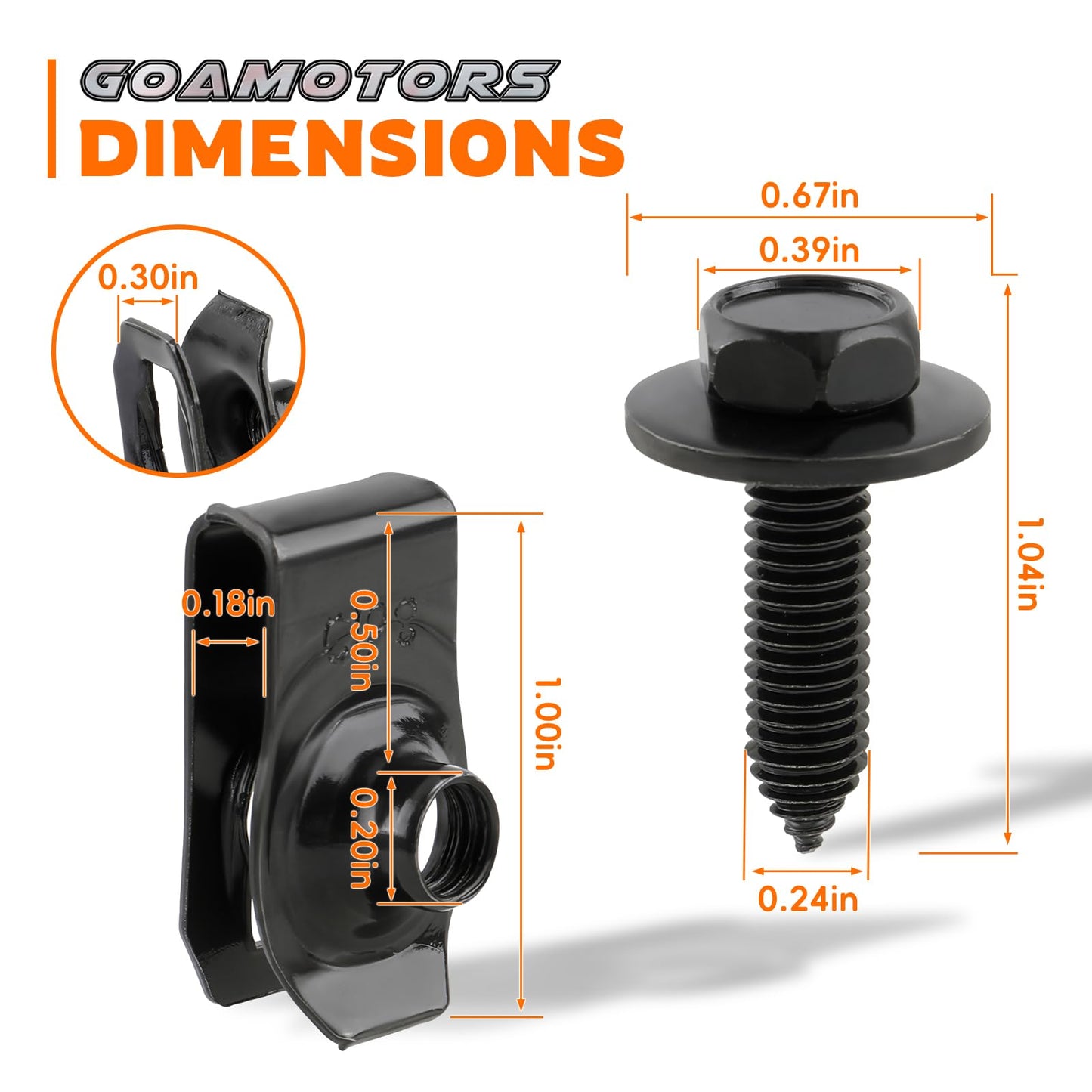 GoaMotors 50PCS 1/4 Body Fasteners - 25 Bolts & 25 U-Nut Clips for Fender, Engine Cover & Splash Shield
