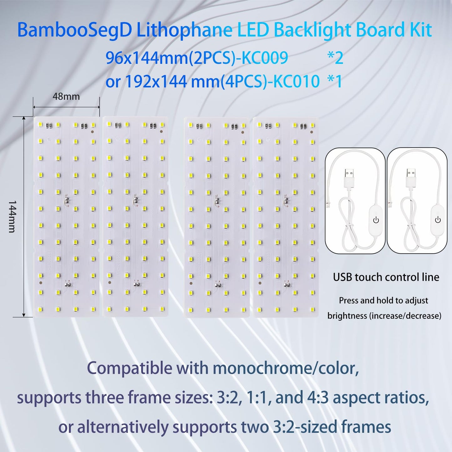 BambooSegD 4pcs Lithophane LED Backlight Board Kit KC009 KC010 for Bambu Lab H2D/X1/P1P/A1 LED Light Board LED Backlights Makerworld Model Parts USB 3D Print Accessory Photo Model DIY Light Box