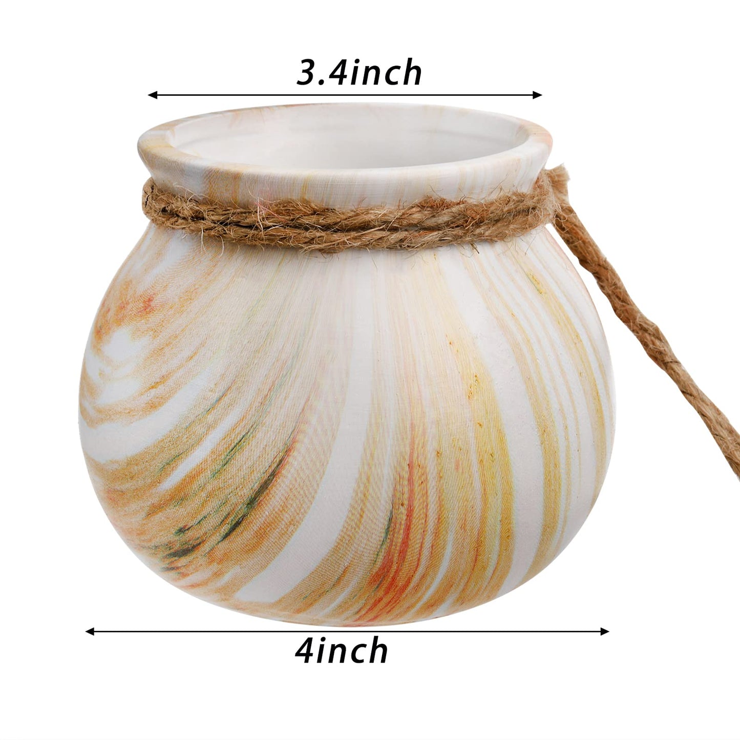 SOUJOY 6 Pack Hanging Succulent Planters, 4'' Mini Ceramic Wall or Ceiling Mount Dangling Plant Pot, Hanging Flower Pot with Jute Rope for Indoor Outdoor Decor, Light Beige
