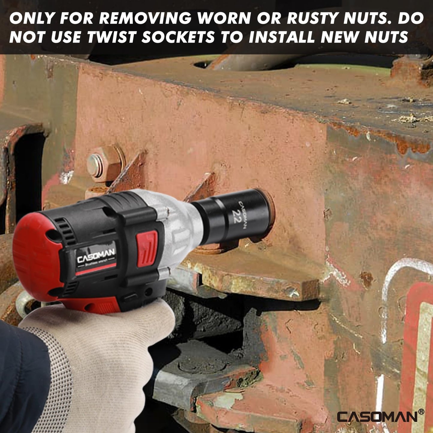 CASOMAN 5 Pieces 1/2" Dr. Twist Socket Set, Lug Nut Remover Tool, Metric Bolt and Lug Nut Extractor Socket Tools