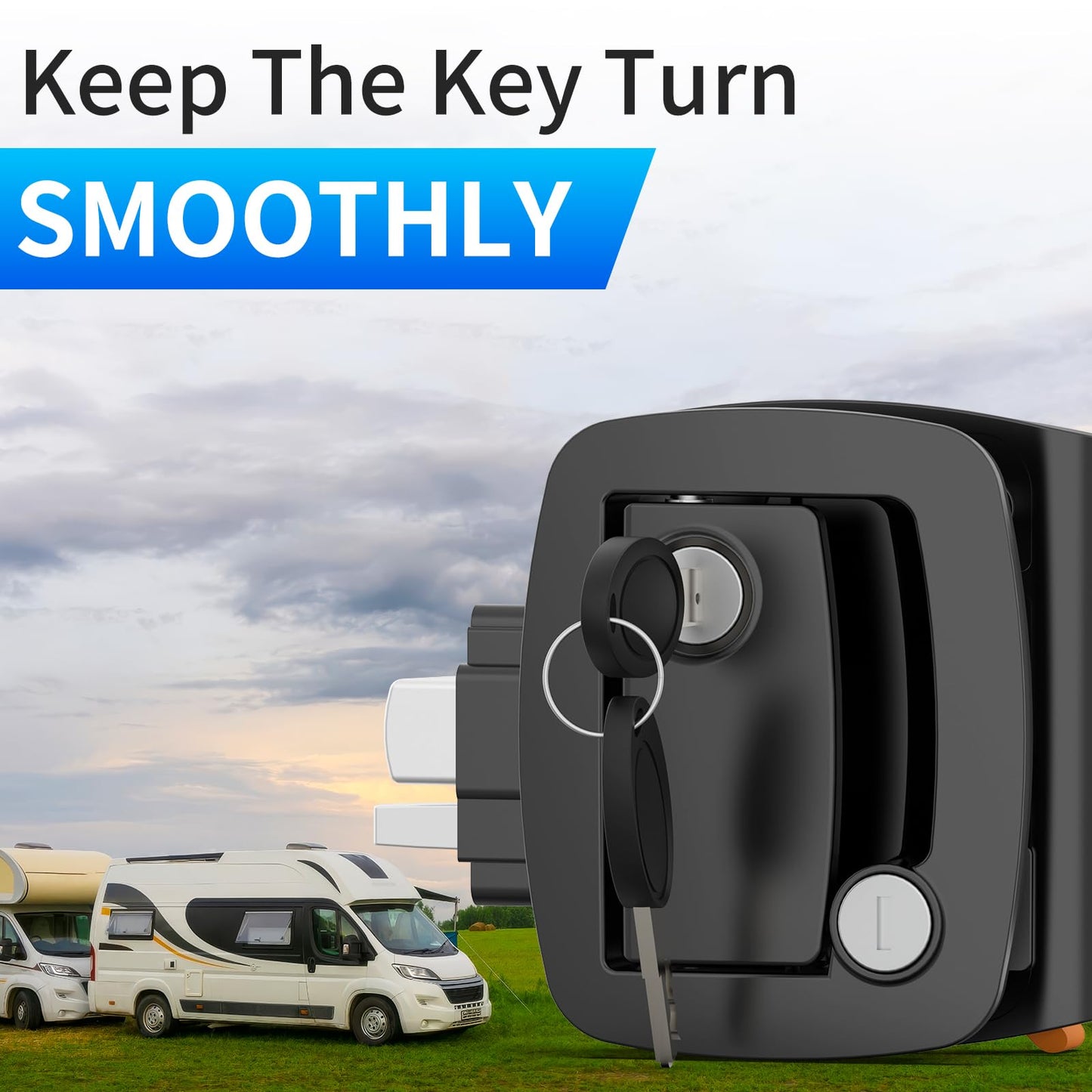 RV Door Lock Replacement, Upgraded Lighter RV Door Latch with Paddle Deadbolt & 4 Keys, 100% Metal Camper Door Locks, Aluminum Alloy RV Entry Door Lock for Travel Trailers Cargo Hauler, Black