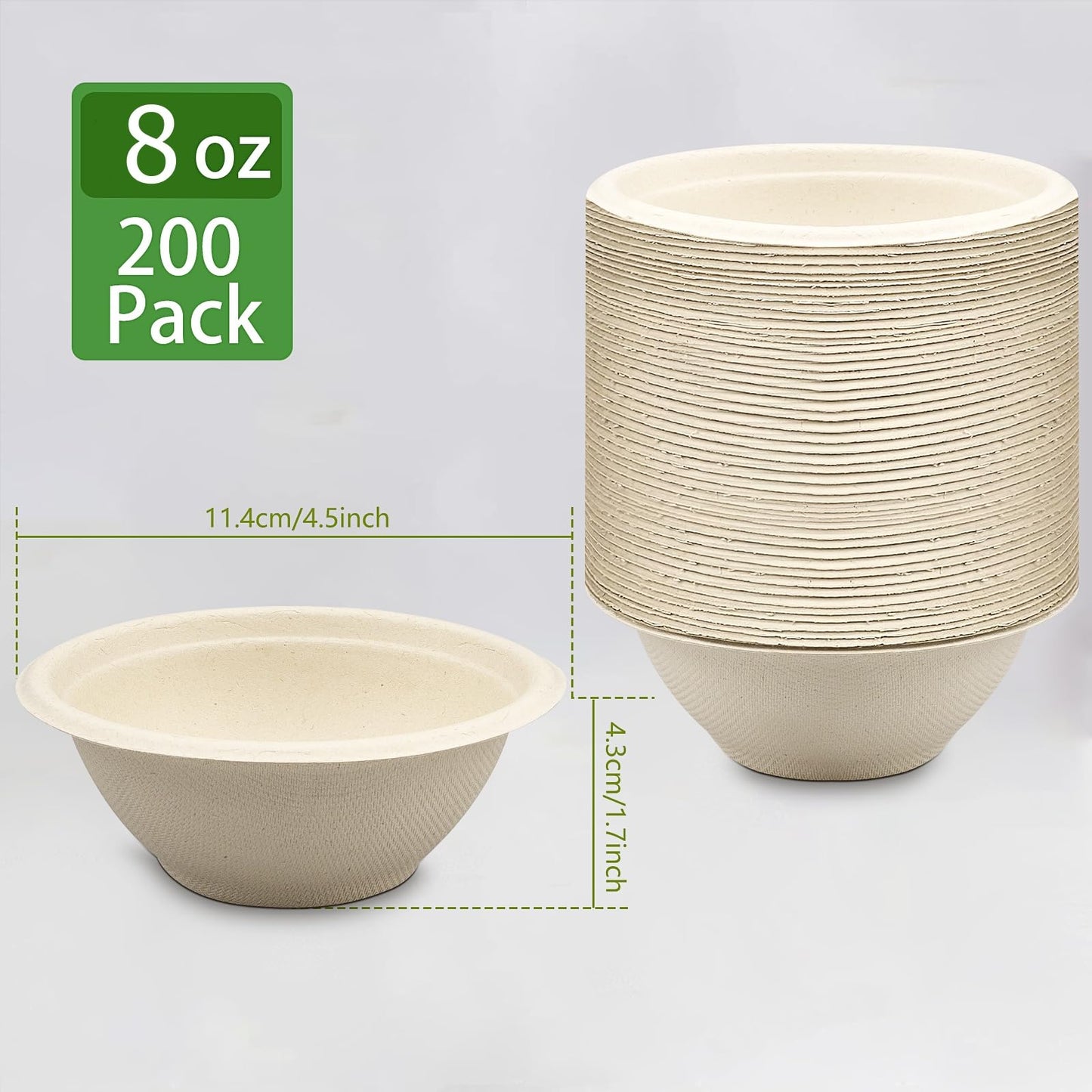 200 PCS Disposable Paper Bowls, 8 oz Compostable Paper Bowls Heavy Duty Paper Bowl Biodegradable Bagasse Bowl for Party, Salad, Dessert, Soup, Snack, Hot and Cold Food