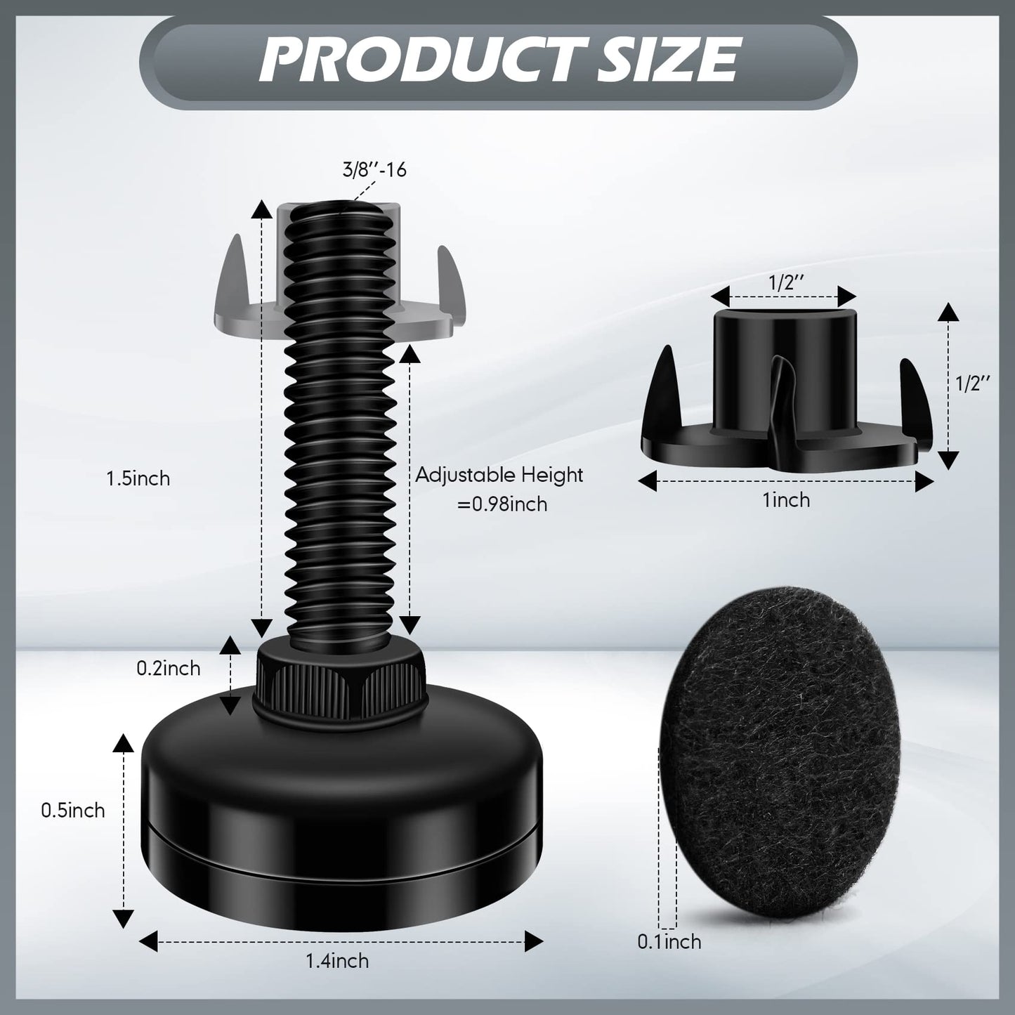 10 Set Adjustable Furniture Leveling Feet, Adjustable Leg Levelers for Cabinets Sofa Tables Chairs Raiser, Heavy Duty Height Adjuster Furniture Leveler Foot with T- Nut Kit 3/8”-16 Thread, Black