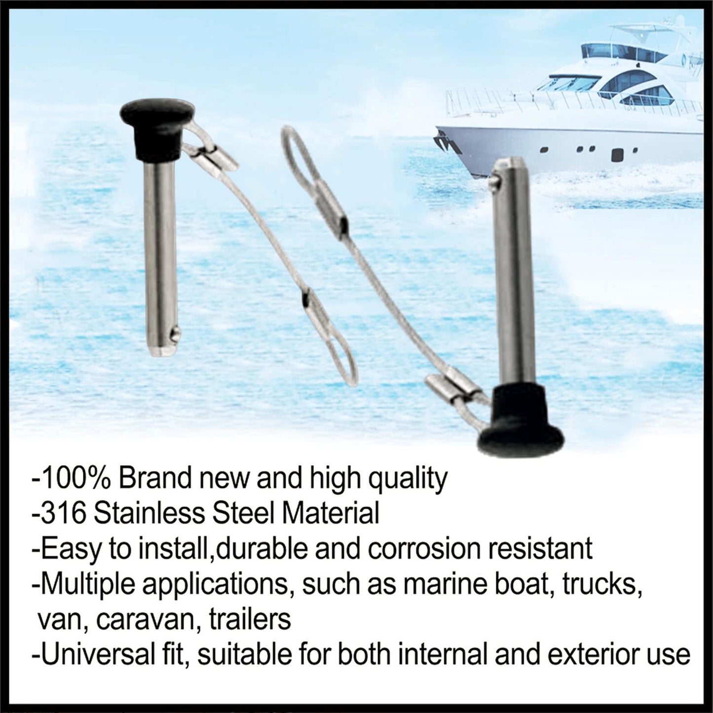 Diameter 3/16" Stainless Steel Black Nylon Head Pull Pin With Lanyard - Marine Bimini Top Pins for Swivel Ball Deck Hinge Quick Release (6)