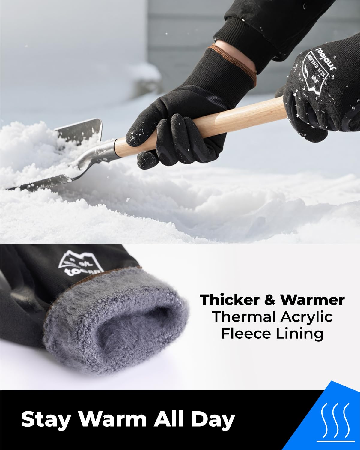 toolant 2 Pairs Winter Work Gloves for Men & Women, Freezer Gloves with Dual-Layer Sandy Latex, Super Durable & Grip, Insulated Liner for Cold Weather, Touchscreen, L, Black