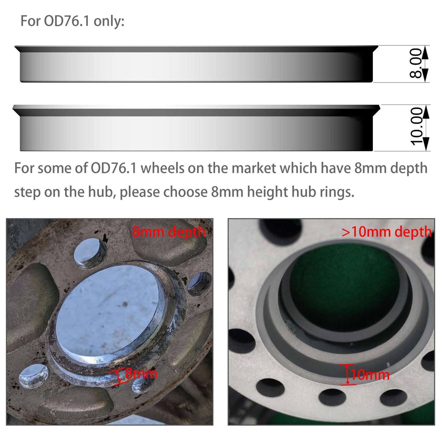 WHEEL CONNECT Hub Centric Rings,76.1 to 64.1, Set of 4, Aluminium Alloy Hubrings, O.D:76.1-I.D:64.1mm. 10mm Height. A