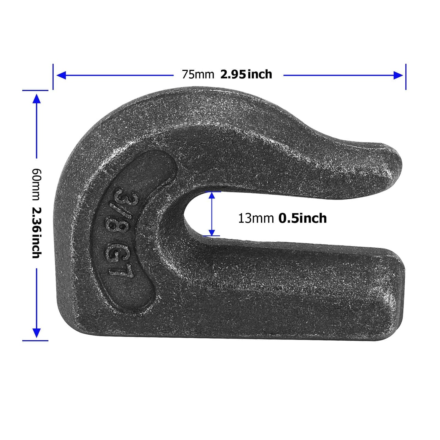 MUKCHAP Weld-on Grab Chain Hooks,4 Packs 3/8" Heavy Duty Tow Hook,G70 Forged Steel Tractor Hook Weldable Compatible for Tractor Bucket,Crane,Chain Hoist,Forklift,Maximum Break Strength 6600 lbs