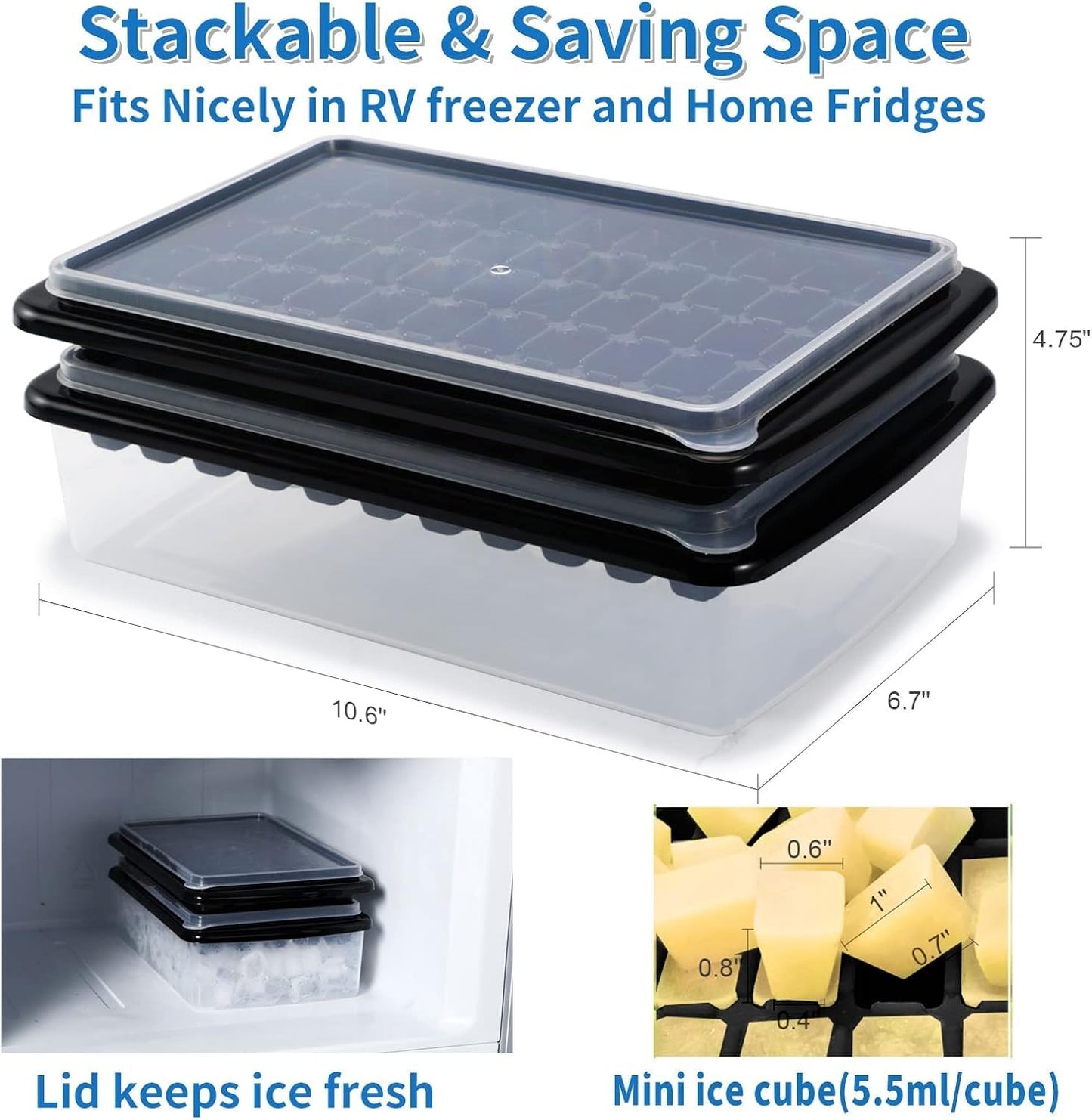 ARTLEO Ice Cube Tray with Lid and Bin for Freezer, Easy Release 55 Nugget Ice Cube Maker Tray & Mold, Ice Tray with Cover, Storage Container, Scoop. Flexable Durable Plastic, BPA Free