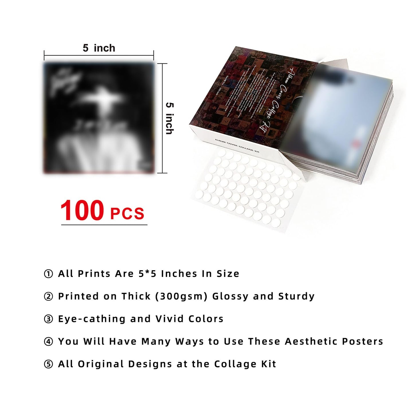 100 Pcs 5x5 Inch | Posters Wall Collage Kit for Room, Album Cover, Music, Rapper, Band, Wall Posters for Bedroom