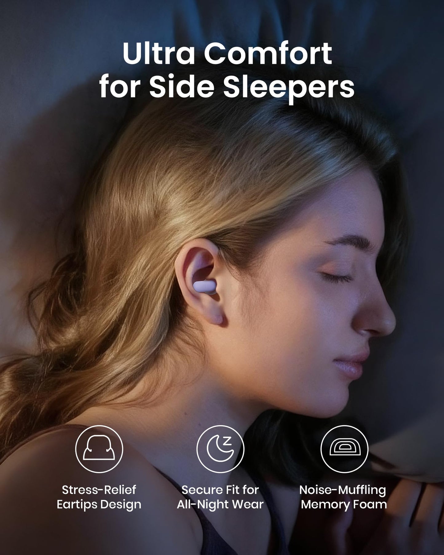 QubitPulse Dream Ear Plugs for Sleeping Ultra-Comfort, Side Sleeper Earplugs with Soft Patented Qufits Eartips, Reusable Silicone Ear plugs for Sleep, Focus, Study, 23dB Noise Reduction - Violet