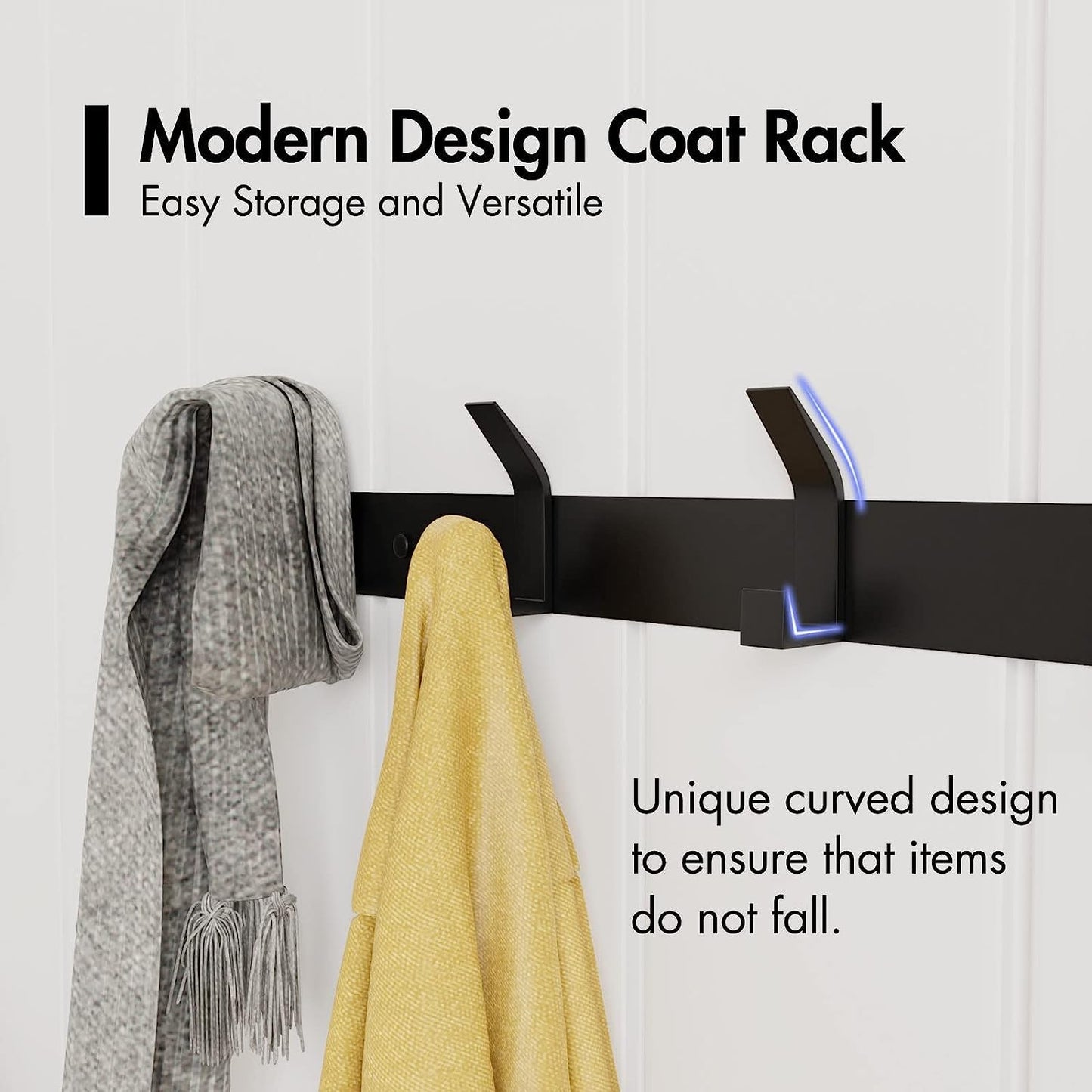 LAKNUY 2-Pack Coat Rack Wall Mounted ,Heavy Duty Aluminum 5 Double Hook Coat Hook Modern Clothes Hook Rails Wall Hook Rack for Coat Hat Towel Purse Robes Mudroom Bathroom Entryway (Black)