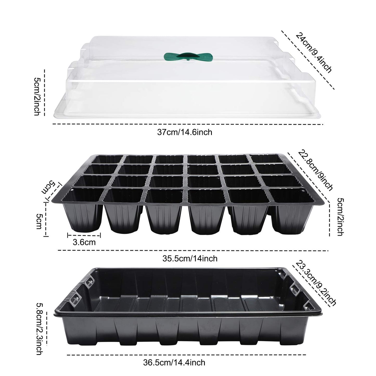ANGTUO 5 Pack Seed Starter Tray with Dome Reusable 120cell Plant Germination Trays Indoor Propagation Planting Tray Seed Starter Kit Seedling Starter Trays (24 Cells per Tray)