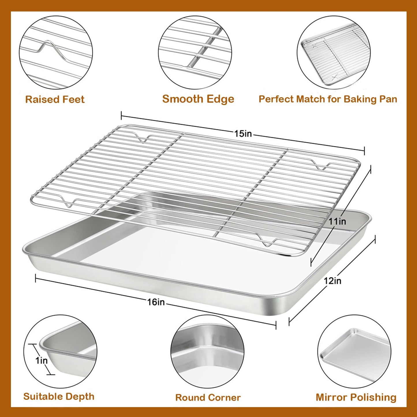Baking Sheet with Rack Set (1 Sheet + 1 Rack), HaWare Stainless Steel Cookie Sheet for Oven Baking, 16”x12” Baking Pan Tray with Cooling Rack, Non Toxic & Heavy Duty, Dishwasher Safe