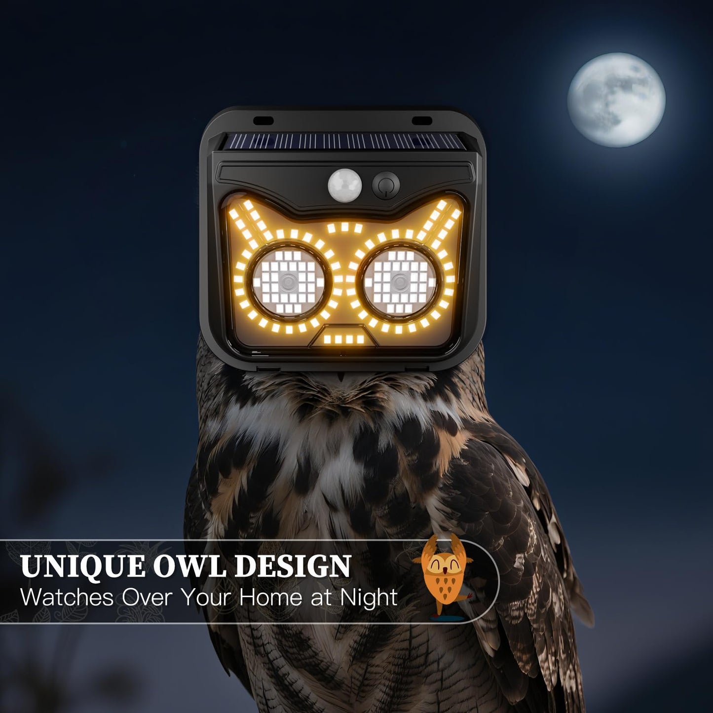 Solar Motion Sensor Lights Outdoor, Owl Shaped Warm White Waterproof Solar Powered Wall Lights, 3 Lighting Modes Security Flood Lights for Outside Deck, Fence, Yard, Garden, Step, Porch, Door -2 Pack