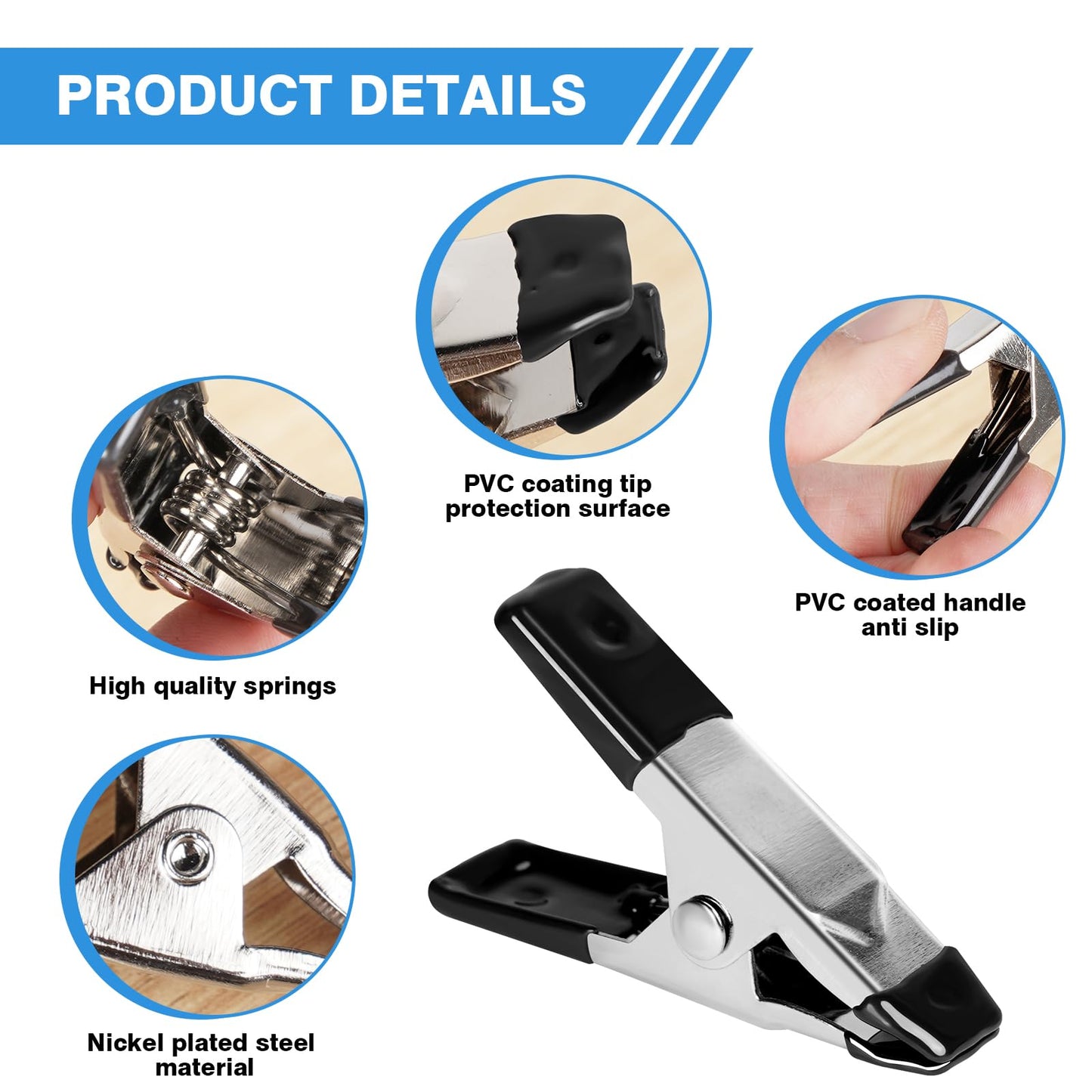 HANSOM 30 Pcs Small Clamps,Garden 2 Inch Mini Spring Clips Clamps Heavy Duty for Crafts/Backdrop/Greenhouse,Metal Chip Clips Open Mouth is 3/4 Inch for Woodworking Photography