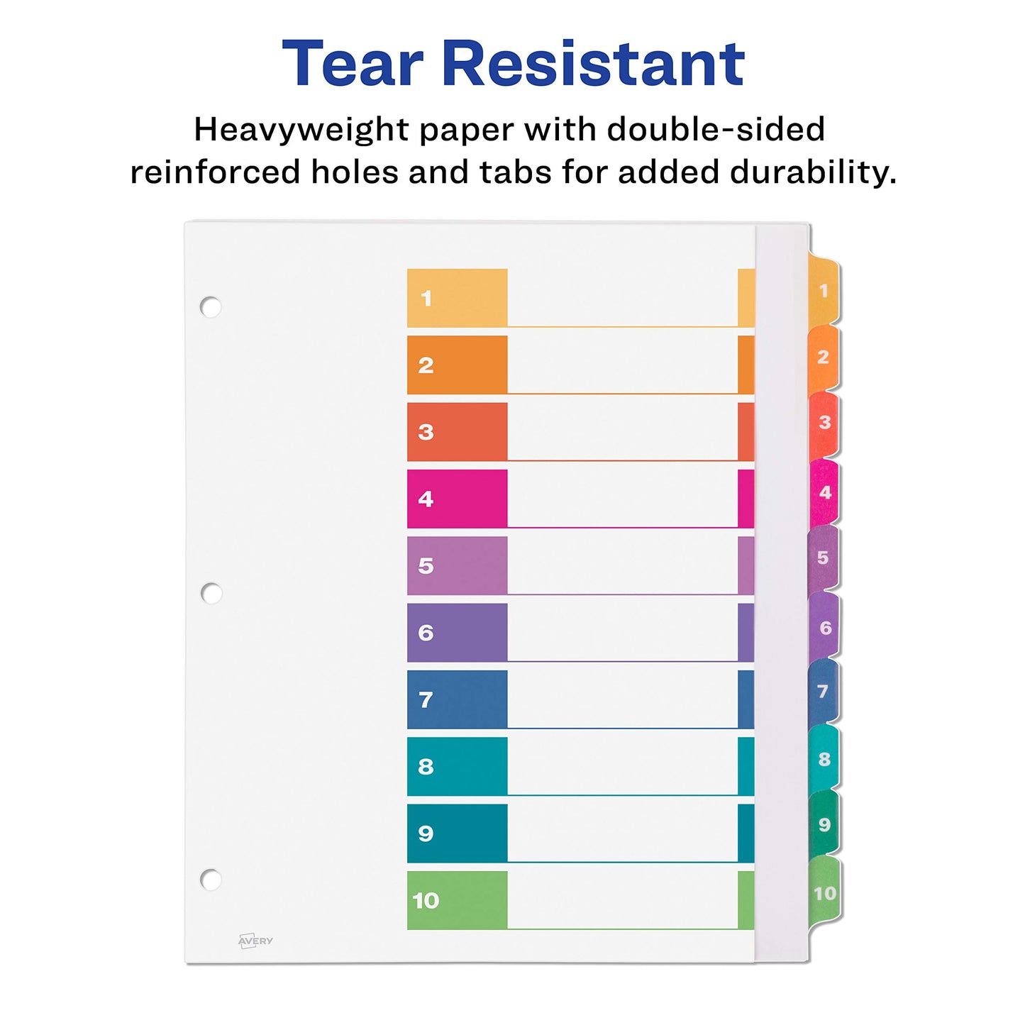 Avery Ready Index Table of Content Dividers for Laser and Inkjet Printers, Plain Tab, 10 tabs, Multi-Colour, 6 Sets, (11520)