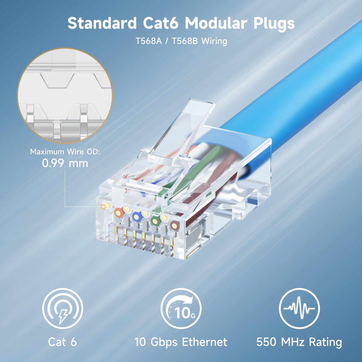 Cable Matters 100-Pack CAT6 RJ45 Modular Plugs (RJ45 Connectors / Cat6 Connector / Cat6 RJ45 Ends / RJ45 Plugs) for Solid or Stranded UTP Cable