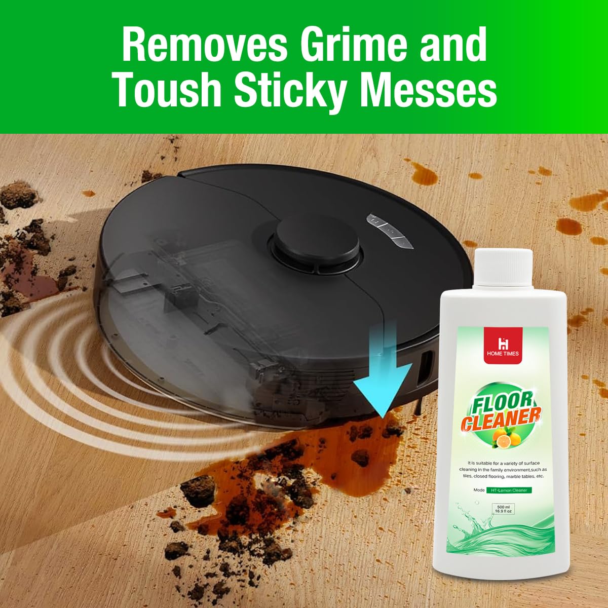 Robot Vacuum Floor Cleaning Concentrate for Mops - Compatible with Roborock, Tineco, iFloor, Etc. - Hardwood & Multi-Surface - Non-Toxic, Residue-Free (LEMON,16.9FL OZ,500ML)