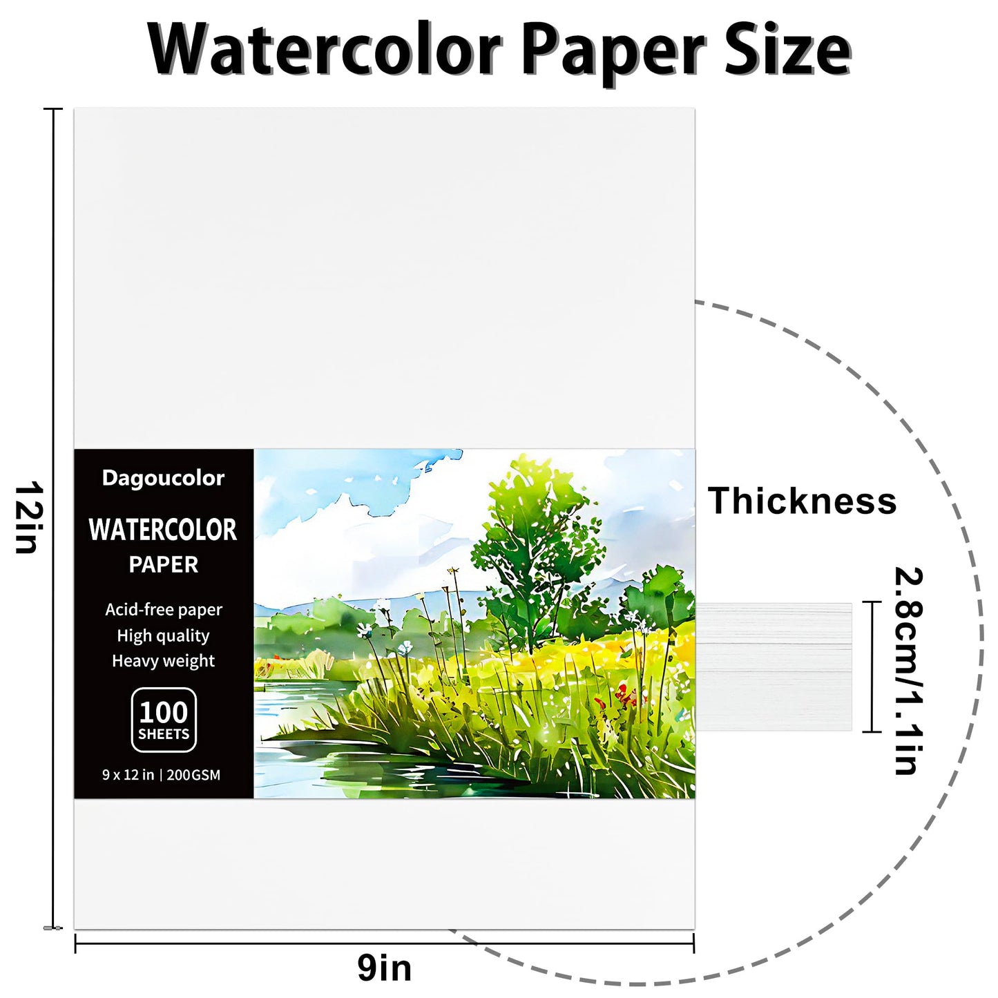 DagouColor Watercolor Paper, 9" x 12", 200GSM, 100 Pcs Bulk Water Color Paper, Art Supplies for Artists Adults Boys Girls Students, Painting, Drawing, Mixed Media