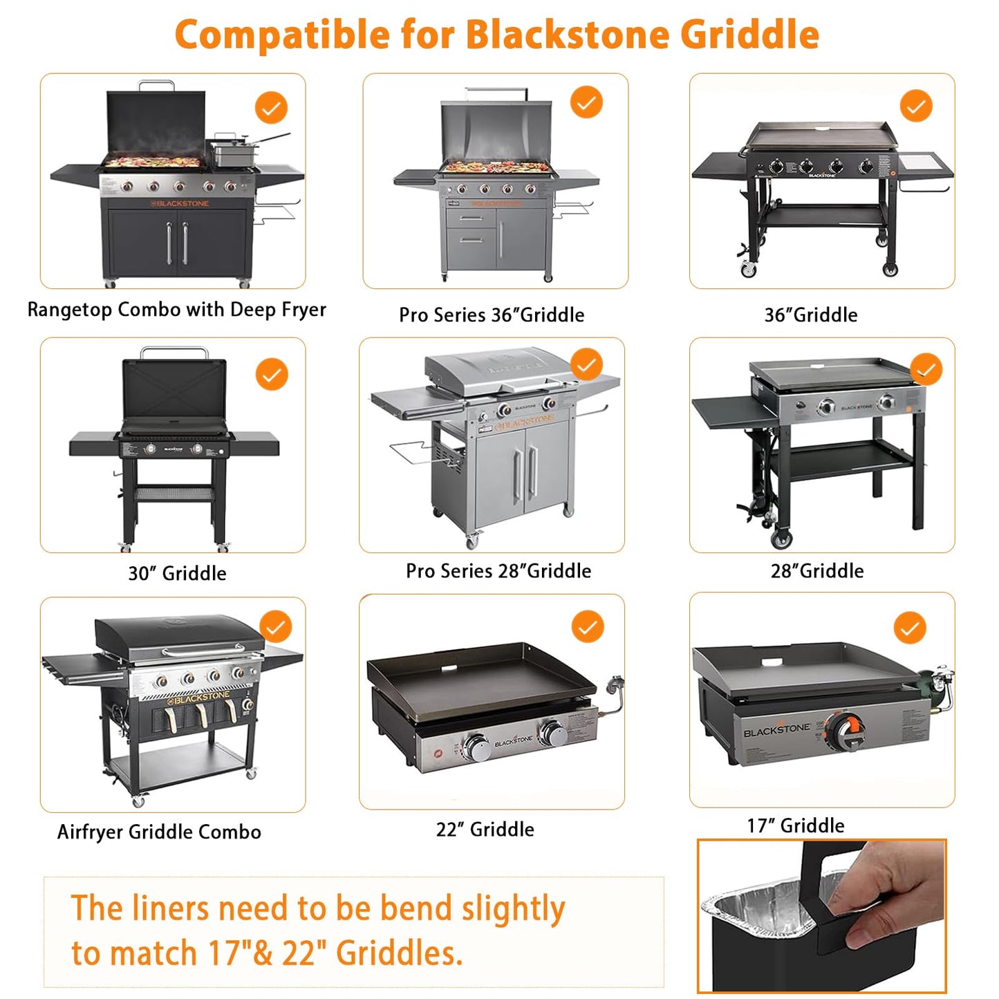50 Pack Drip Pan Liners for Blackstone Griddle 36" 30" 28" 22" 17", a Cleaning Brush, Aluminum Disposable Grease Drip Cup Liners, Grease Catcher Trays,Griddle Accessories for Outdoor Cooking