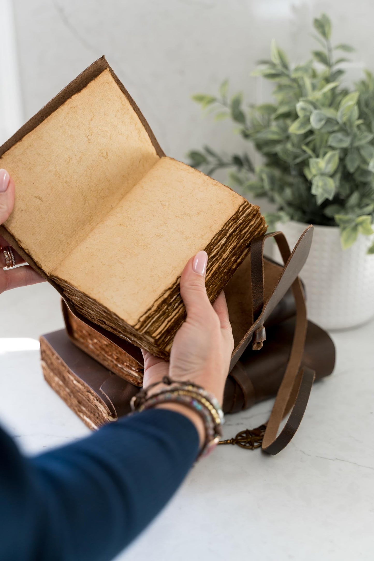 Wanderings Vintage Leather Journal - 4" x 6" - Small Antique Hand-Crafted Leather with Bound Old Fashioned Deckle Edge Paper - Perfect for Writing Shadows Journal a Grimoire Sketching