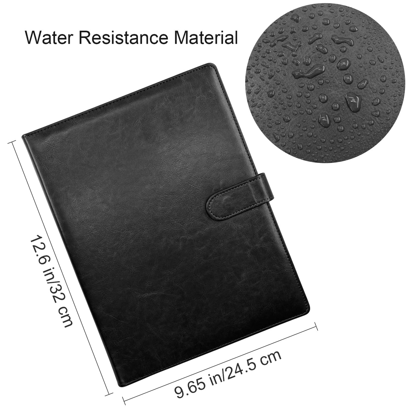 VANRA Padfolio Clipboard Folder Leather Portfolio Binder Organizer Interview Resume Folder for Papers Legal Document A4 Letter Size Writing Pad Notepad Clip Boards with Business Card Holder (Black)