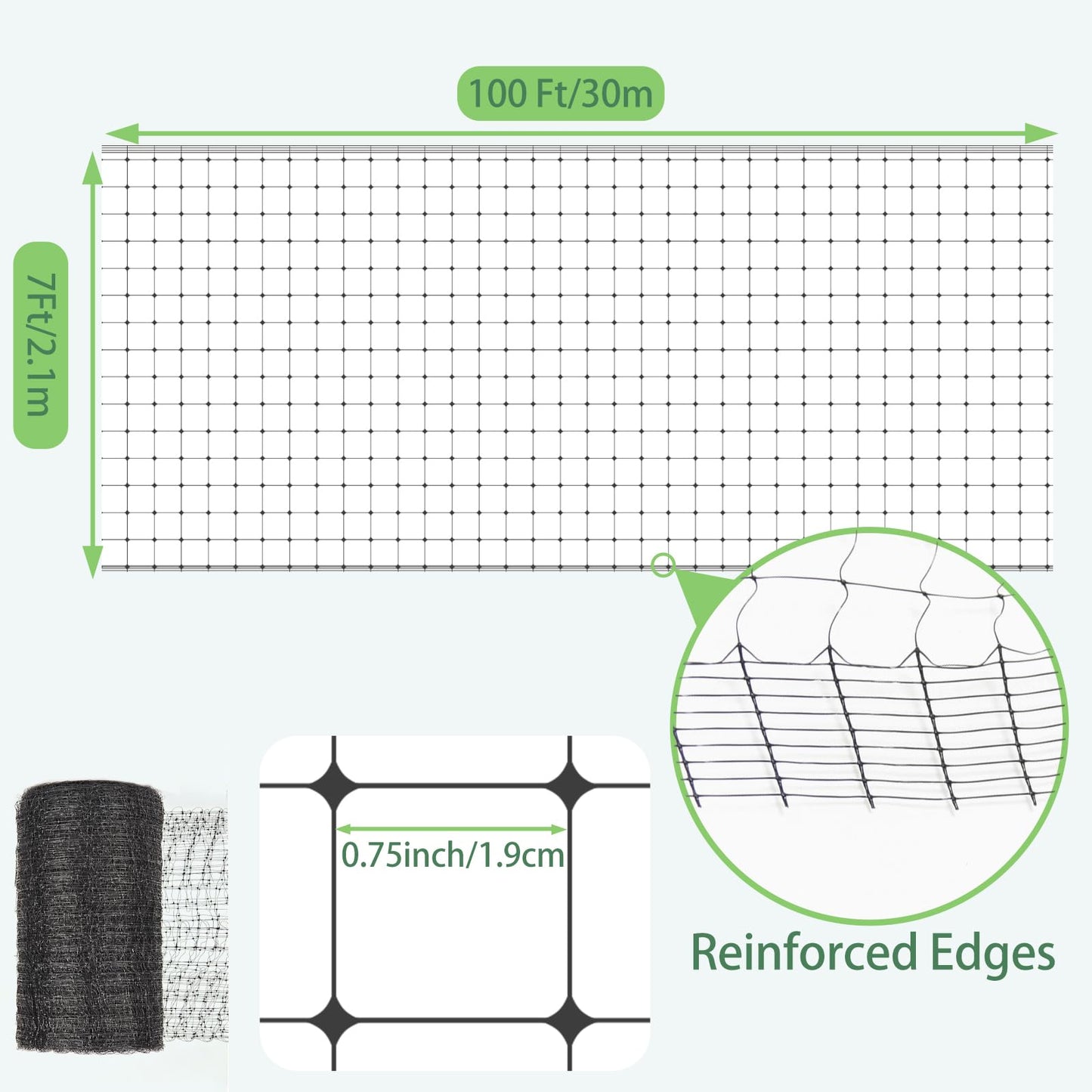 Bird Netting for Garden 7 x 100 Feet, Black Garden Protection Netting Heavy Duty Wire Mesh Net Barrier, Protect Plants Fruits Trees from Rodents Birds Deer Poultry Reusable Animal Fencing (1, Black)