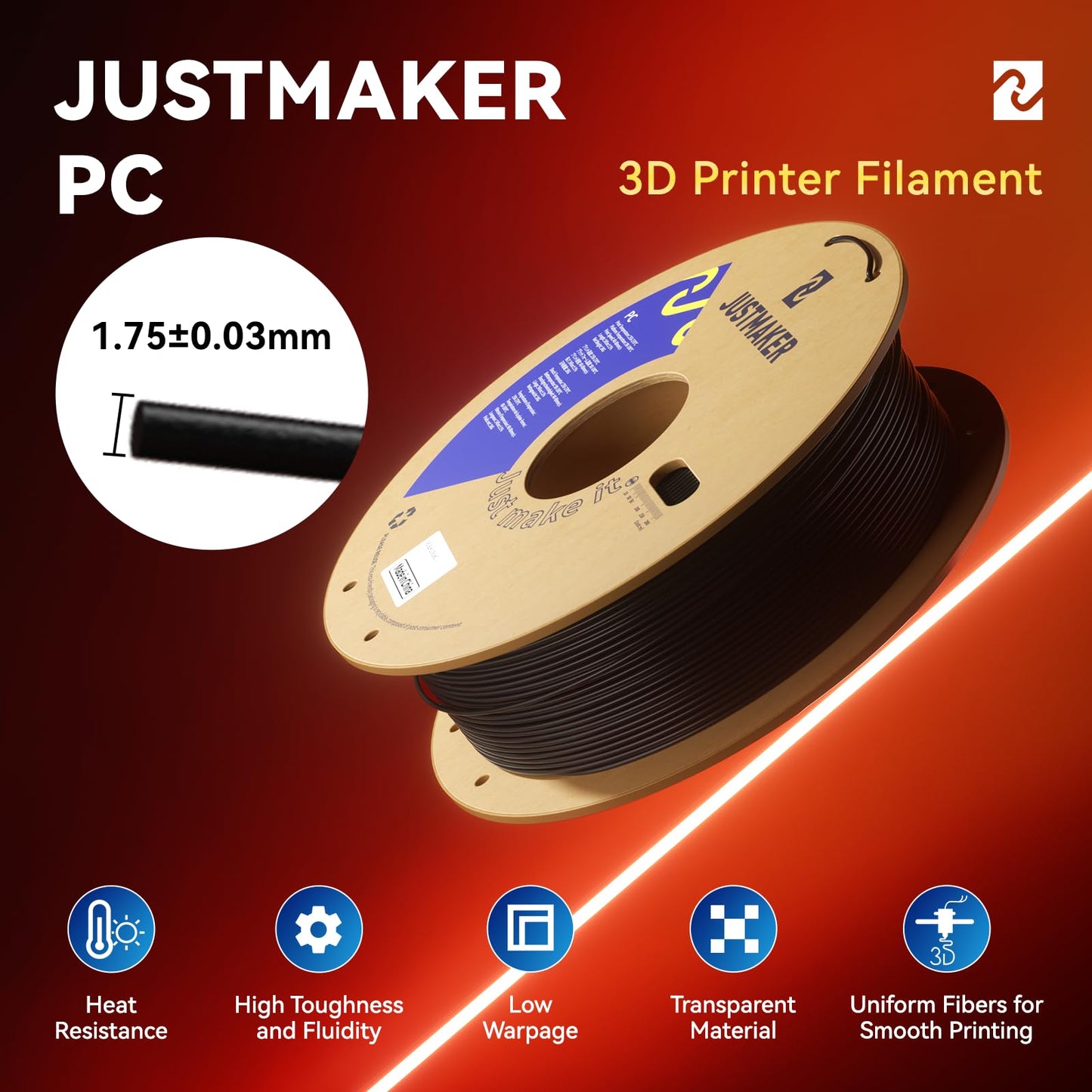 PC 3D Printer Filament, High Temperature Resistant, Low Warpage, Upgrade Cardboard Spool, 1kg, Dimensional Accuracy +/-0.03mm, 1.75mm, Transparent White