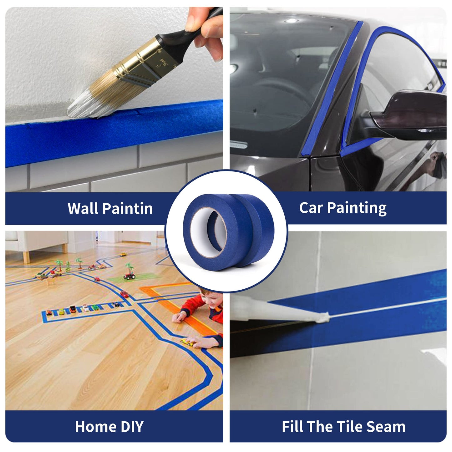 TAPEBEAR Blue Masking Tape, Painters Tape 36mm x 55m, UV Anti Residue Free Blue Tape, Wall Painting Masking Tape with Sharp Lines for Painting,Paint Tape, Outdoor 1.41 inch x 60 Yard, 6Rolls