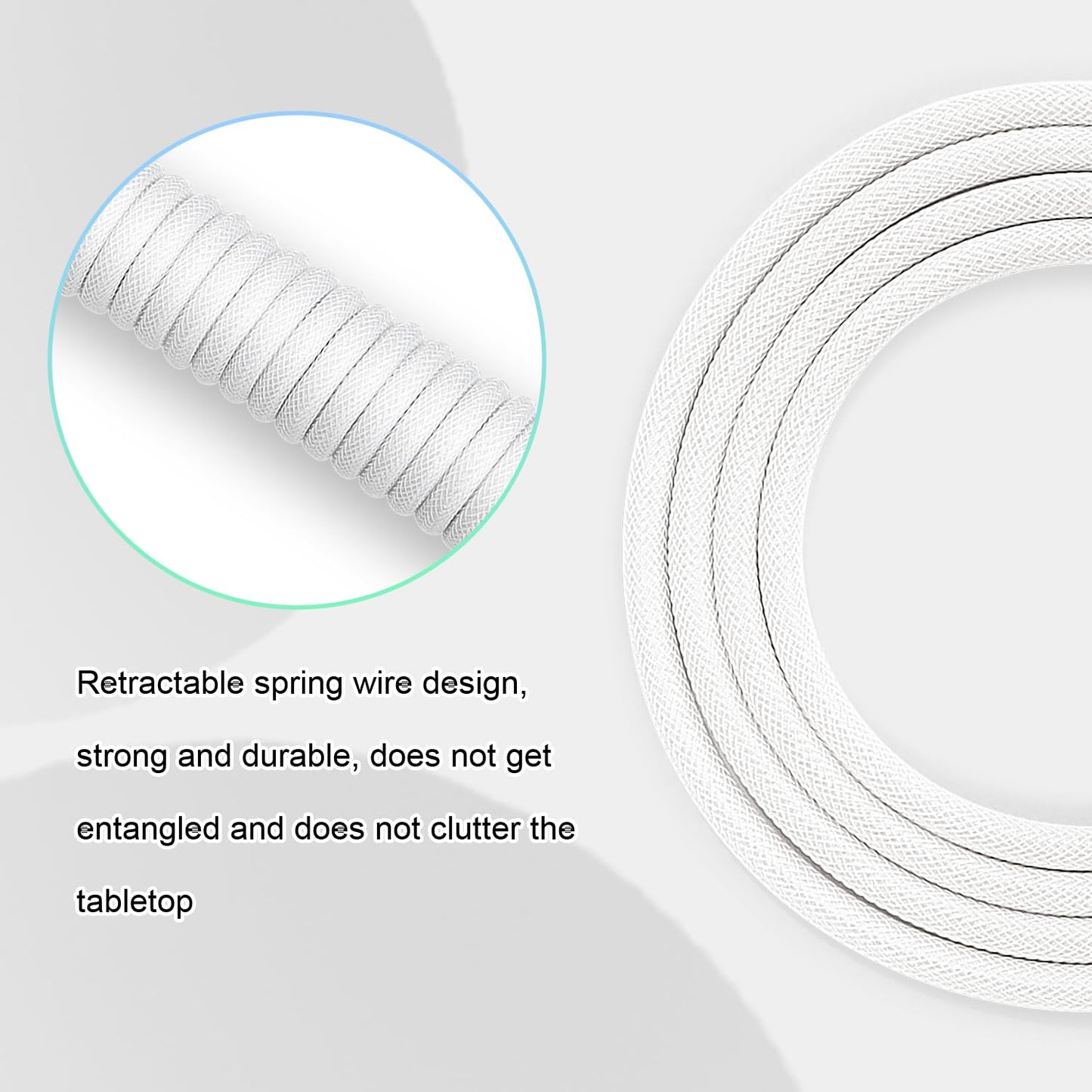 Yindiao x Attack Shark C01PRO Custom Braided Coiled Keyboard Cable, USB-C to A Metal Aviator Cable for Gaming Keyboard, Detachable Double Sleeved Spiral Cable for Mac Win PC Mouse-White