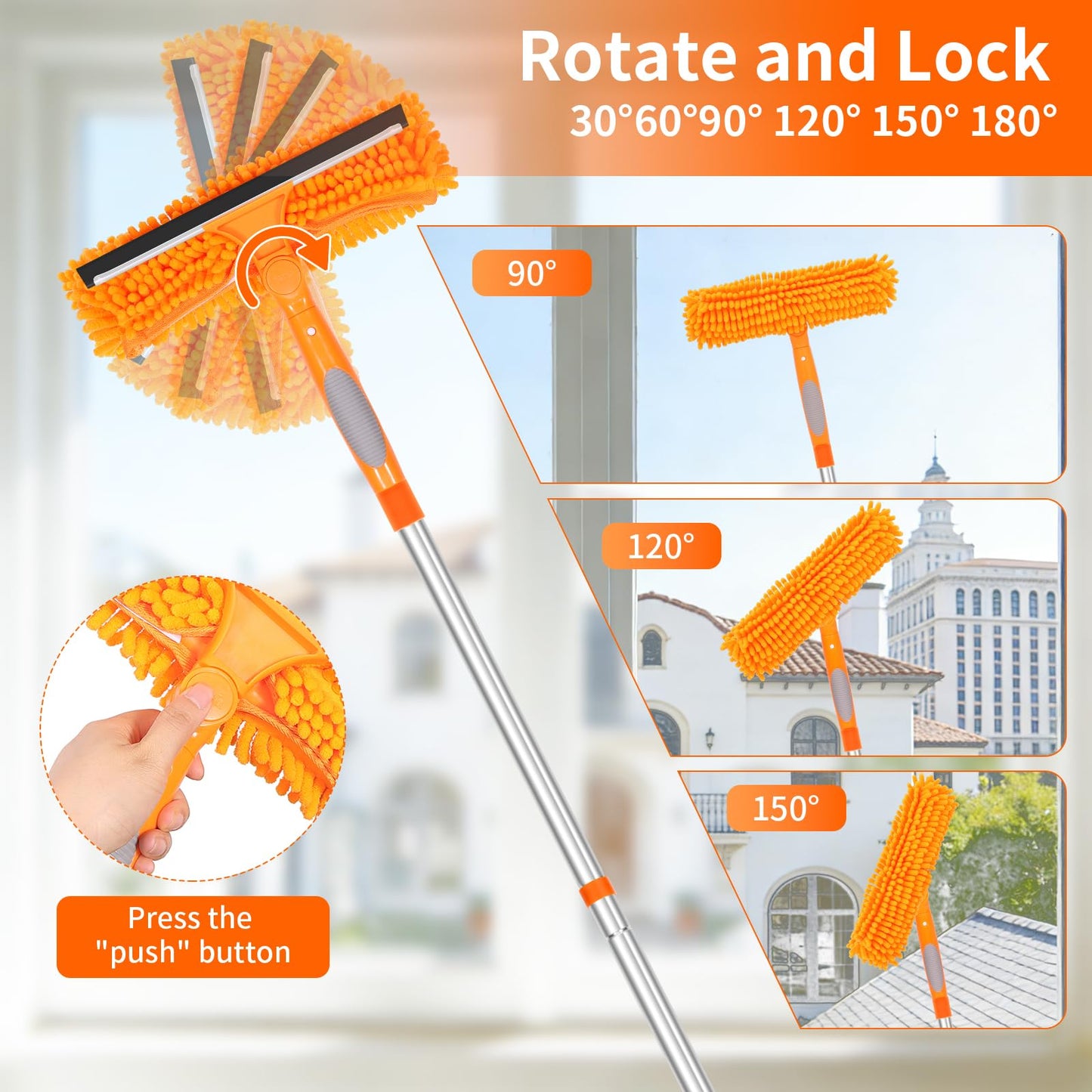 152’’/ 109" Window Cleaning Tool Kit, 2 in 1 Rotatable Window Cleaner Tool, Extendable Window Squeegee for Indoor Outdoor High Window, Car, Glass