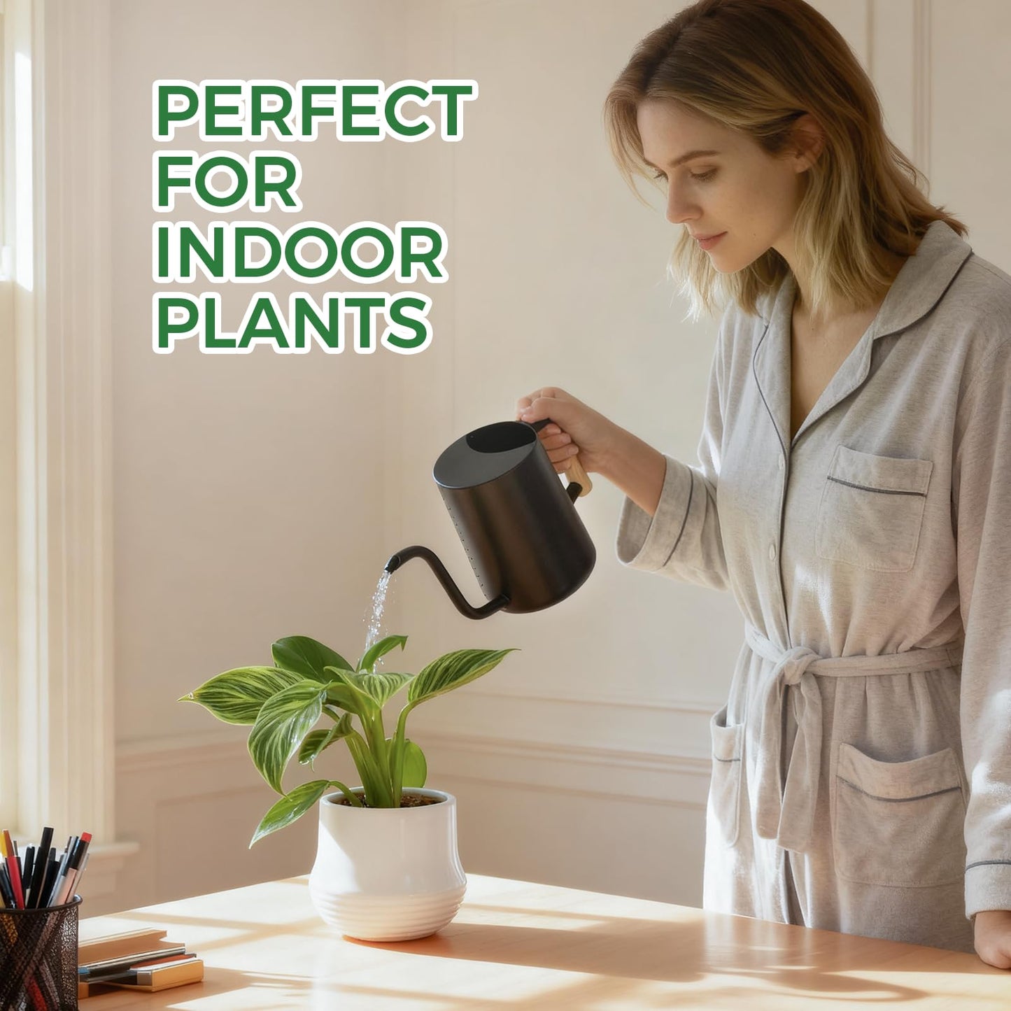 Bamworld Watering Can Indoor Plants 35oz Small Watering Can Stainless Steel Water Can for Indoor Outdoor Home Plants Garden Flowers(Black)