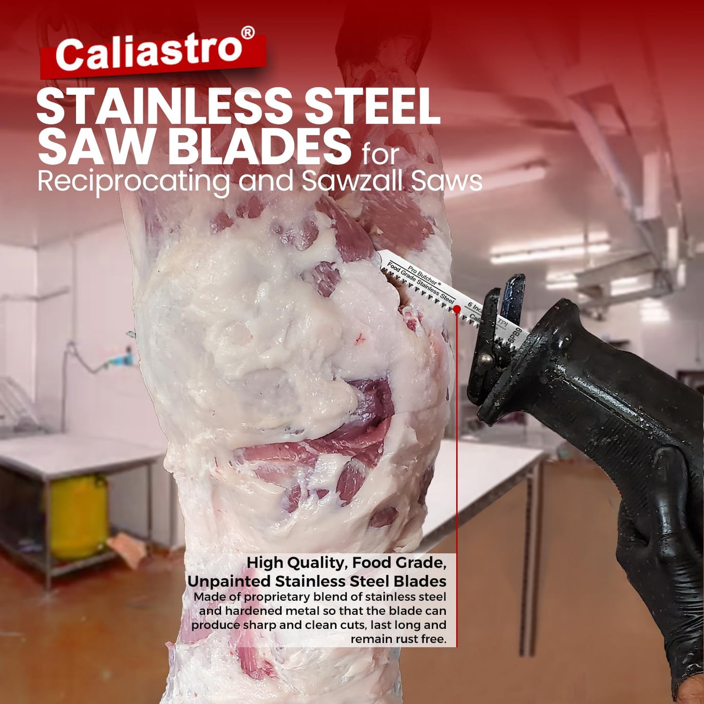 Caliastro 6-Inch Stainless Steel Frozen Meat Bone Cutting Saw Blades for Reciprocating and Sawzall Saws 5-Pack, Black