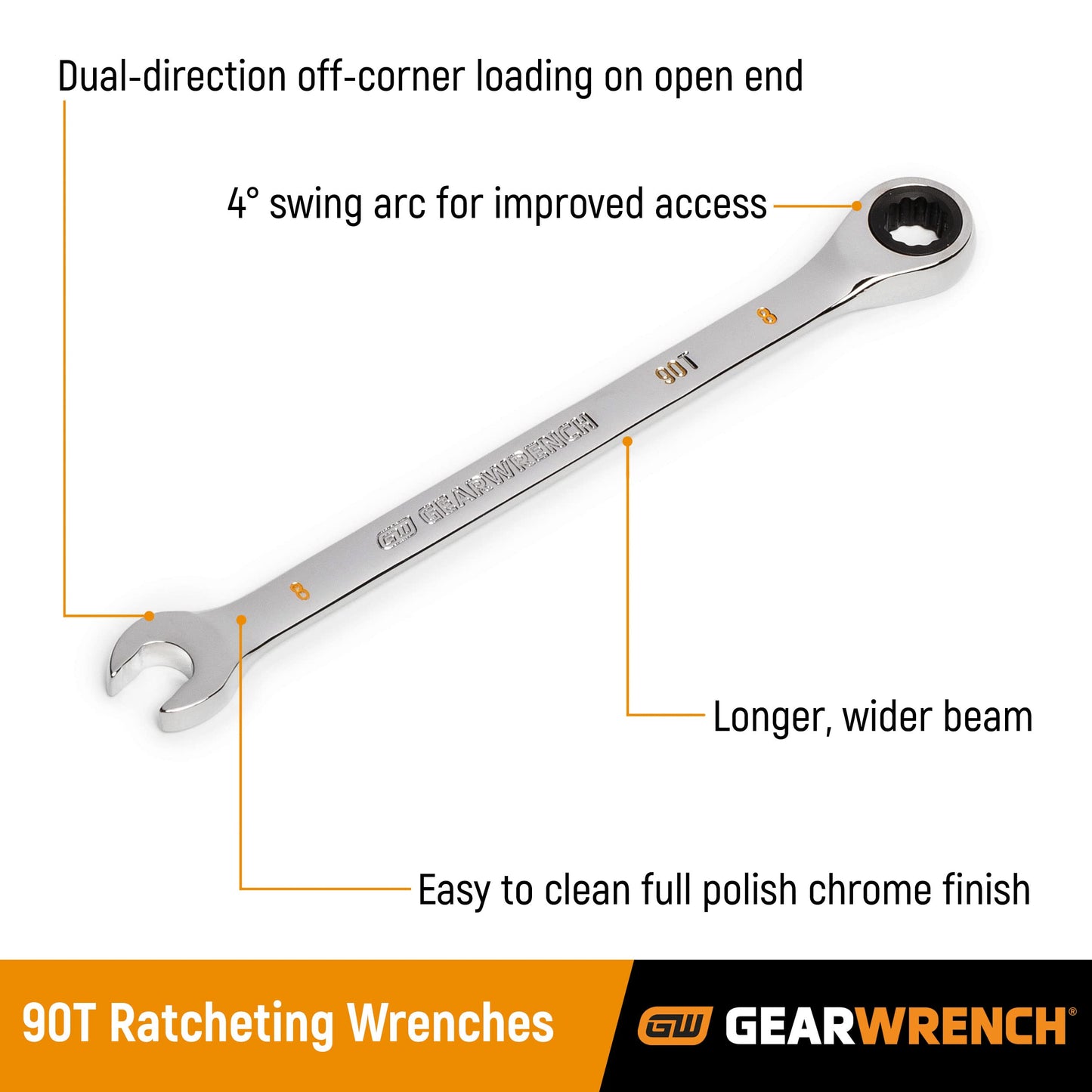 GEARWRENCH 7mm 4 Degree Swing Arch 12 Point Ratcheting Combination Wrench - 86907