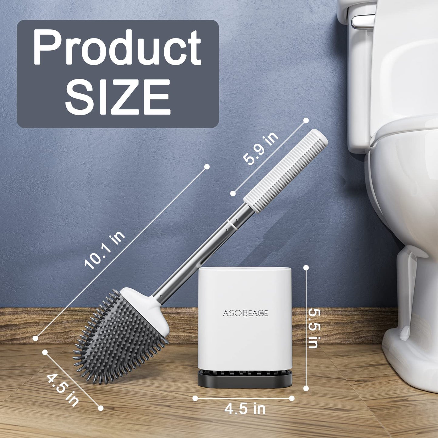 ASOBEAGE Toilet Brush,Deep Cleaner Silicone Toilet Brushes with No-Slip Long Plastic Handle and Flexible Bristles, Silicone Toilet Brush with Quick Drying Holder Set for Toilet (White-New,2 Pack
