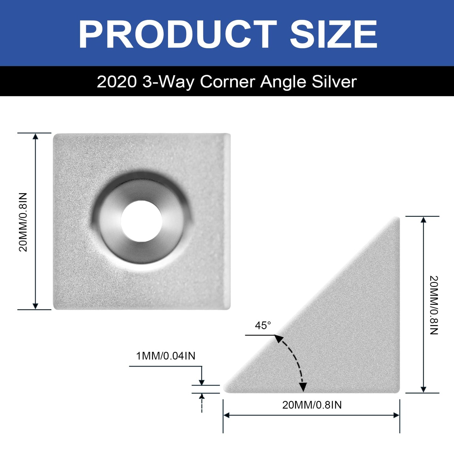 Seekliny 8pcs 2020 2-Way Corner Angle Bracket Connector 2020 Extrusion Hardware T-Slot V-Slot Accessories with Screws and Nuts for 2020 Aluminum Extrusion Connector 3D Printer Accessories Silver