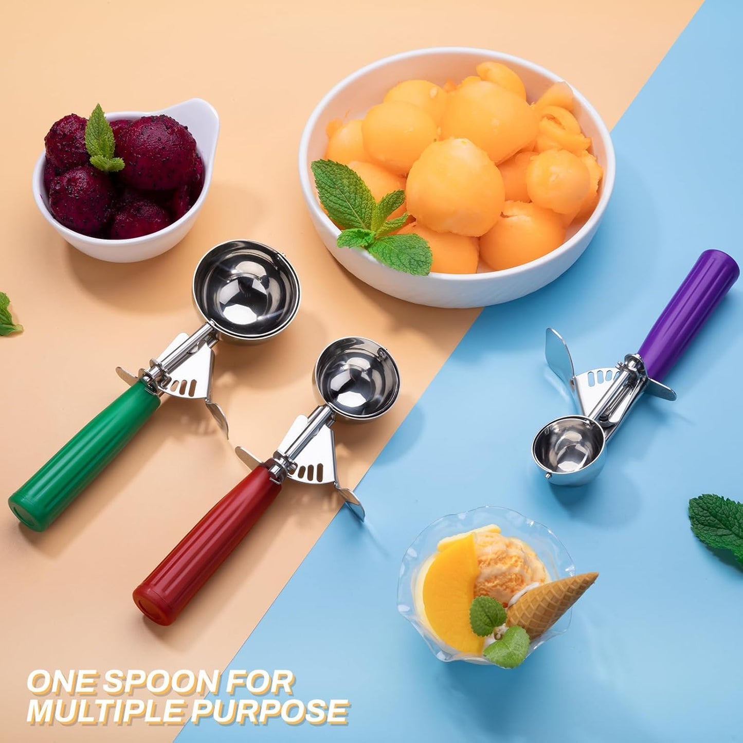Cookie Scoops, Ice Cream Scoop Set, with Trigger, Kitchen Utensils, 3 Different Sizes, Small-Medium-Large, Baking Supplies, Meatball Maker Tool, Stainless Steel with Plastic Handles