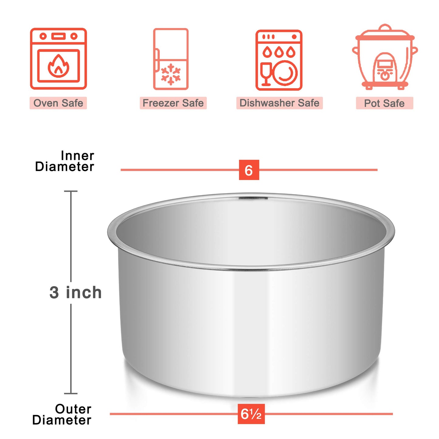 6 x 3 Inch Round Cake Pans, E-far Stainless Steel Deep Cake Baking Pan for Layer Cake Chiffon Cheesecake, Healthy Metal Cake Tin for Birthday Wedding Party, Straight Side & Dishwasher Safe - Set of 3
